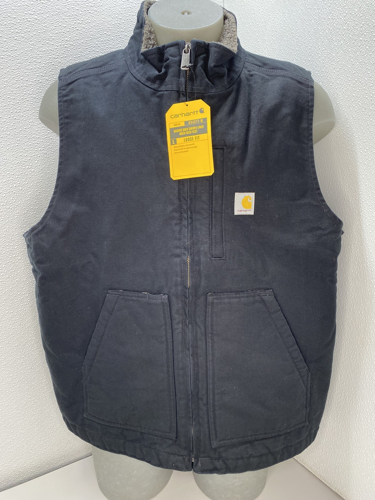 Carhartt Mens Vest Jacket Black Size XL Washed Duck Mock Neck Full Zip Cotton