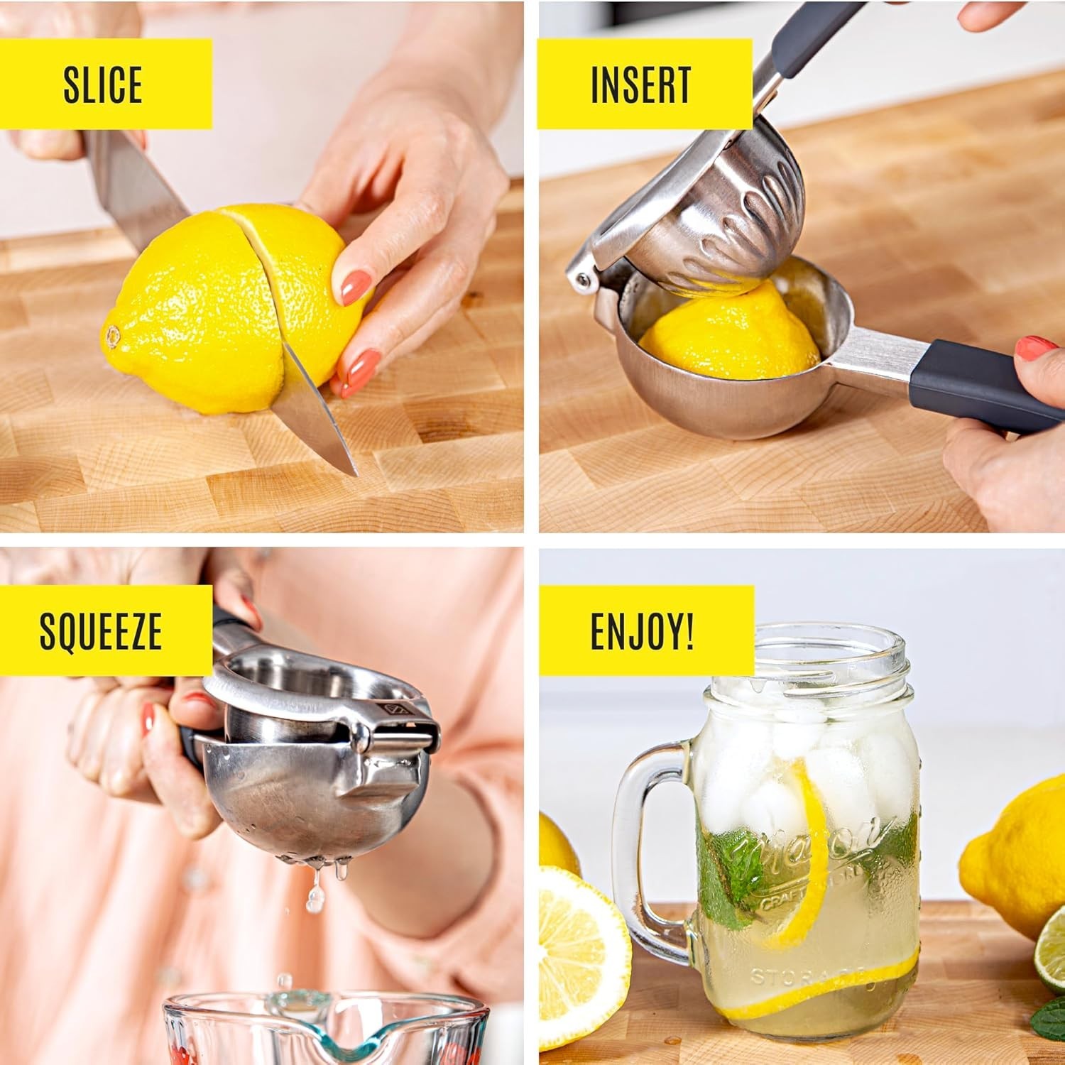 Stainless Steel Lemon & Lime Squeezer - Ergonomic, Seed-Free Juicing
