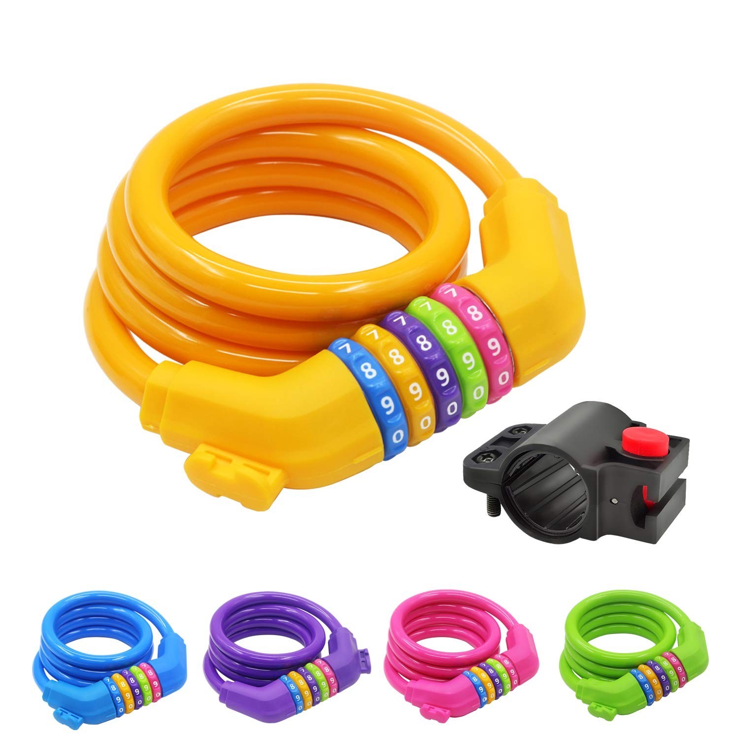 Sport Bike Lock Cable, 4-Feet Bicycle Cable Lock with 5-Digit Resettable Comb...