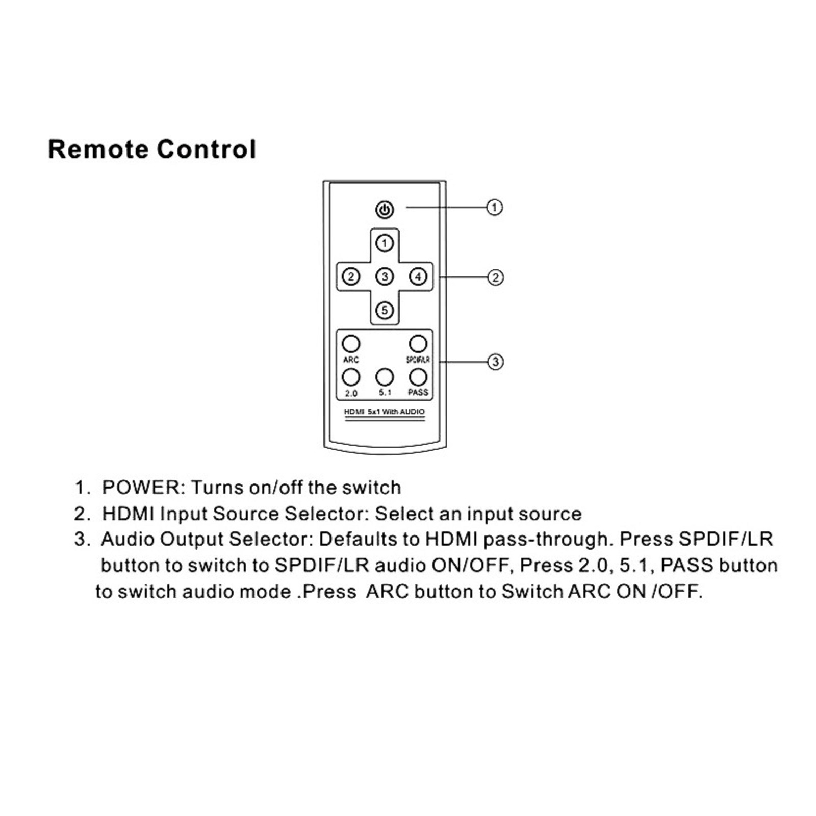 HDMI Switch 5 in 1 out Port Switcher w/ Remote Control Power For PS4 PS5 Xbox n