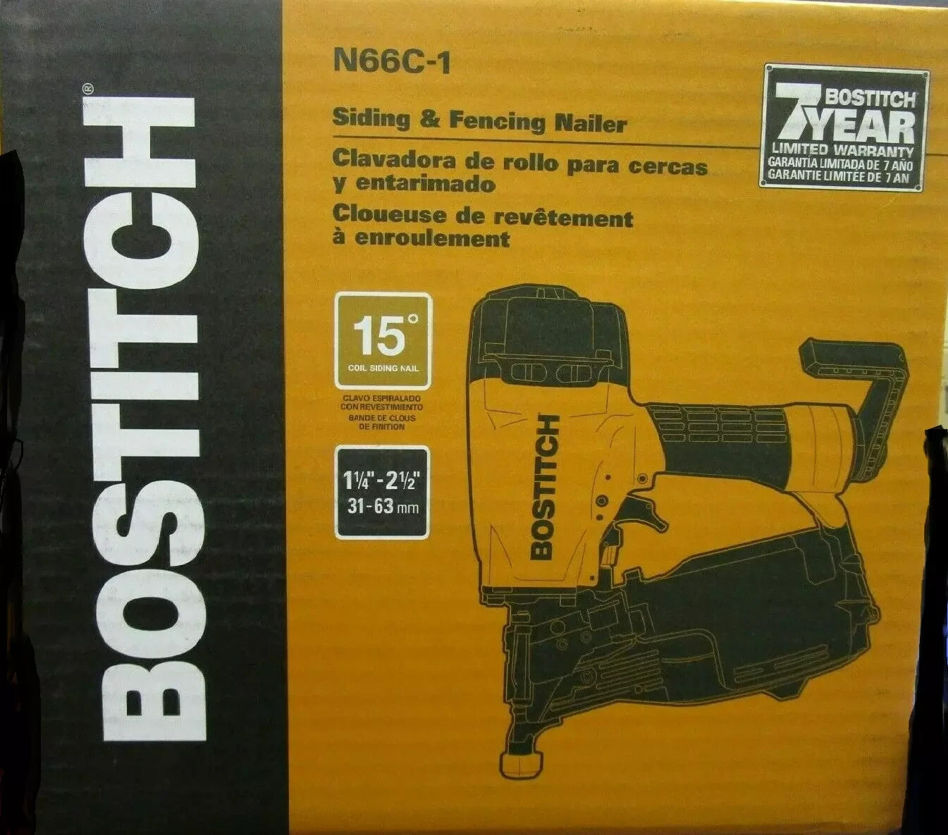 BOSTITCH N66C-1 PNEUMATIC ANGLED SIDING COIL NAILER NAIL GUN KIT OPEN BOX