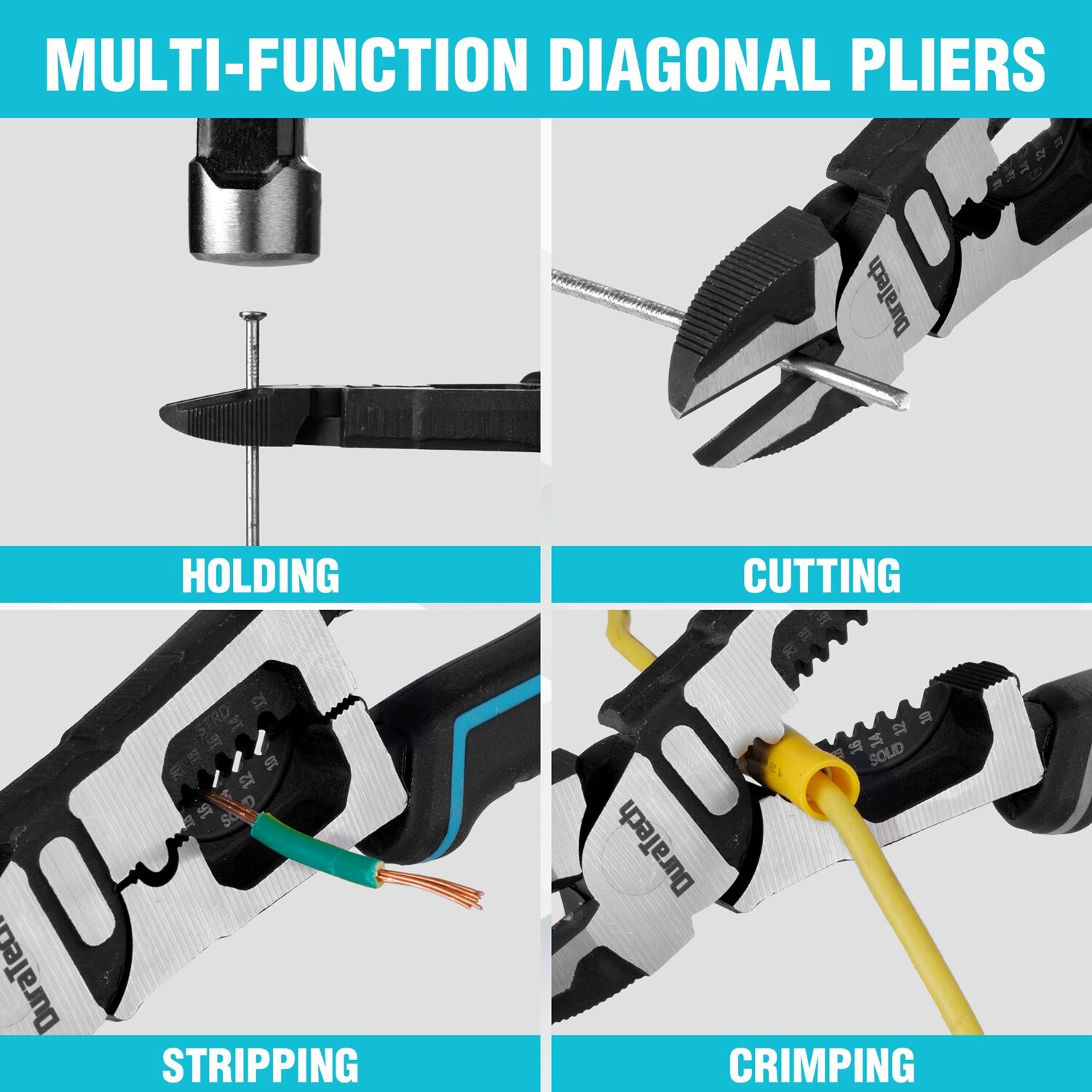 DURATECH 4-in-1 Diagonal Cutting Plier 8" Multifunction Heavy Duty Wire Stripper