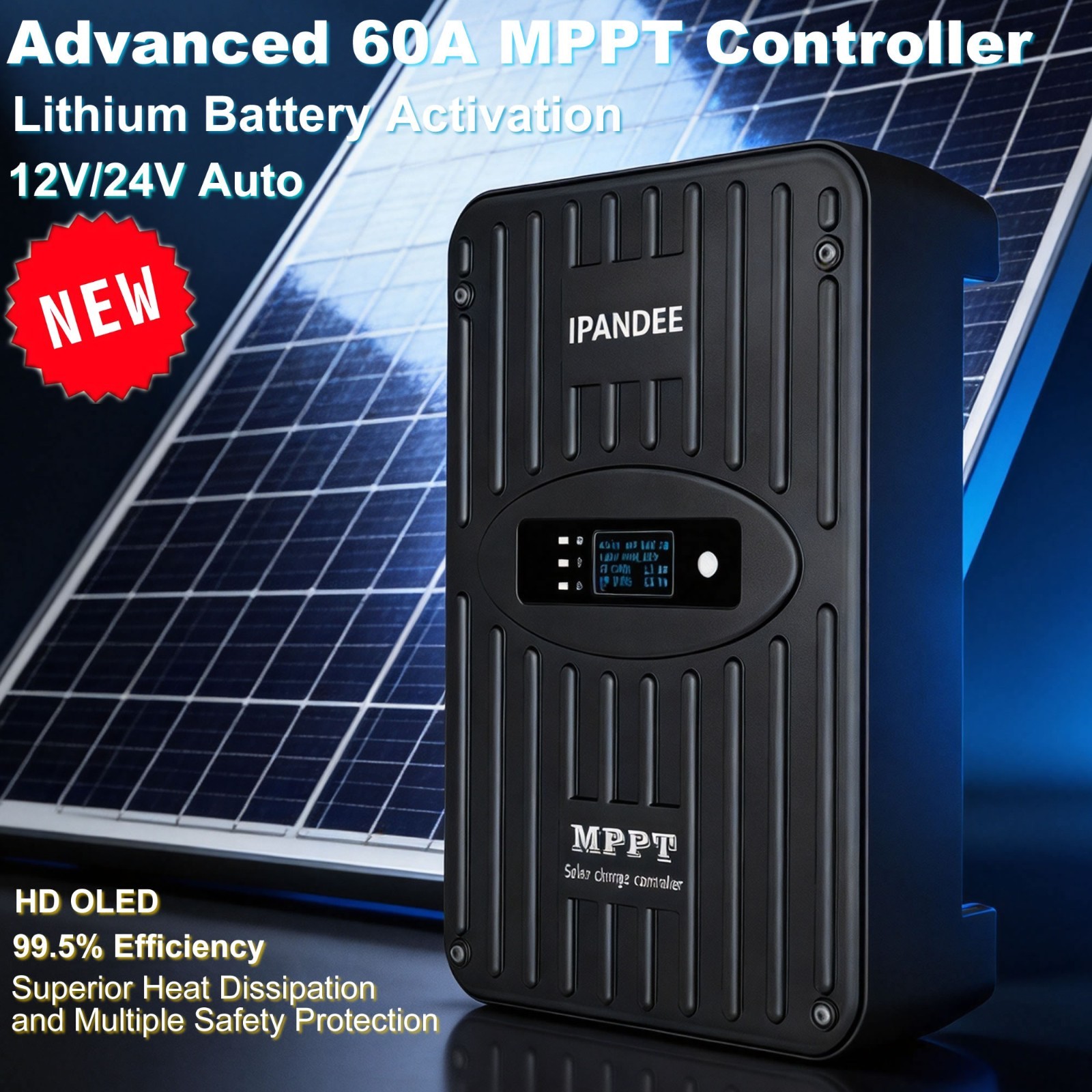 60A MPPT 12V/24V Auto Solar Charge Controller 200VDC Input Solar Panel Regulator