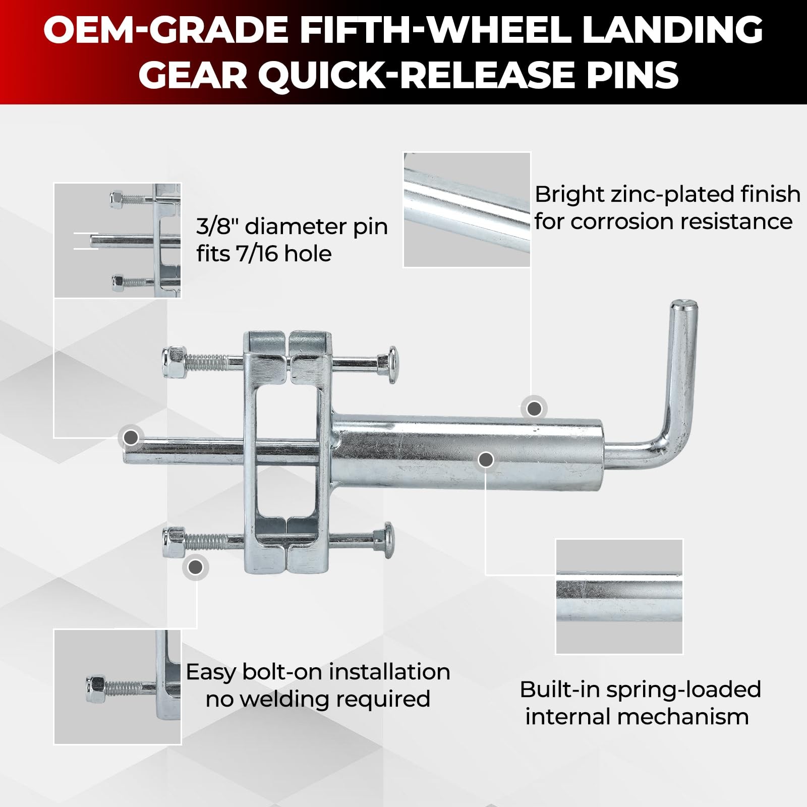 RV Fifth Wheel Landing Gear Quick Release Pull Pins 3/8 Inch Spring 2 PCS