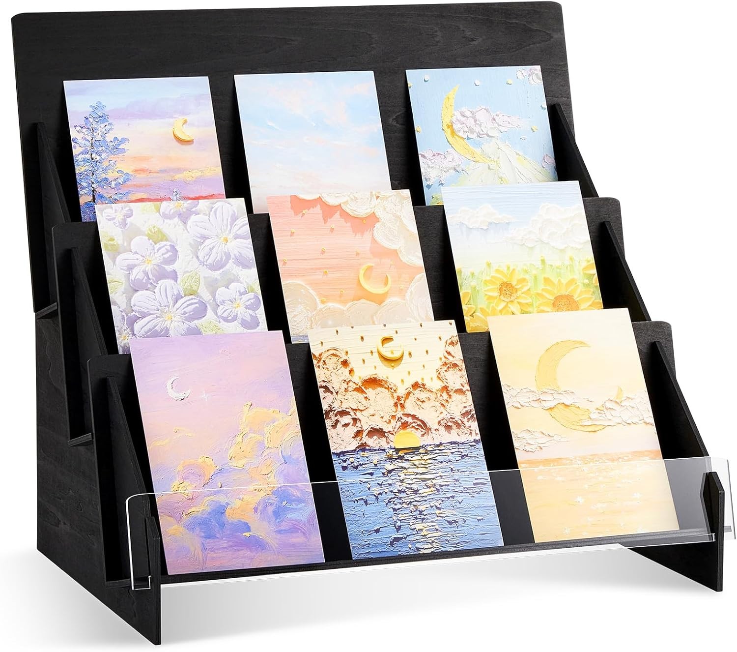 Barydat Greeting Card Display Stand Wooden 13.4 x 9.6 x 13.2 Inches, Black