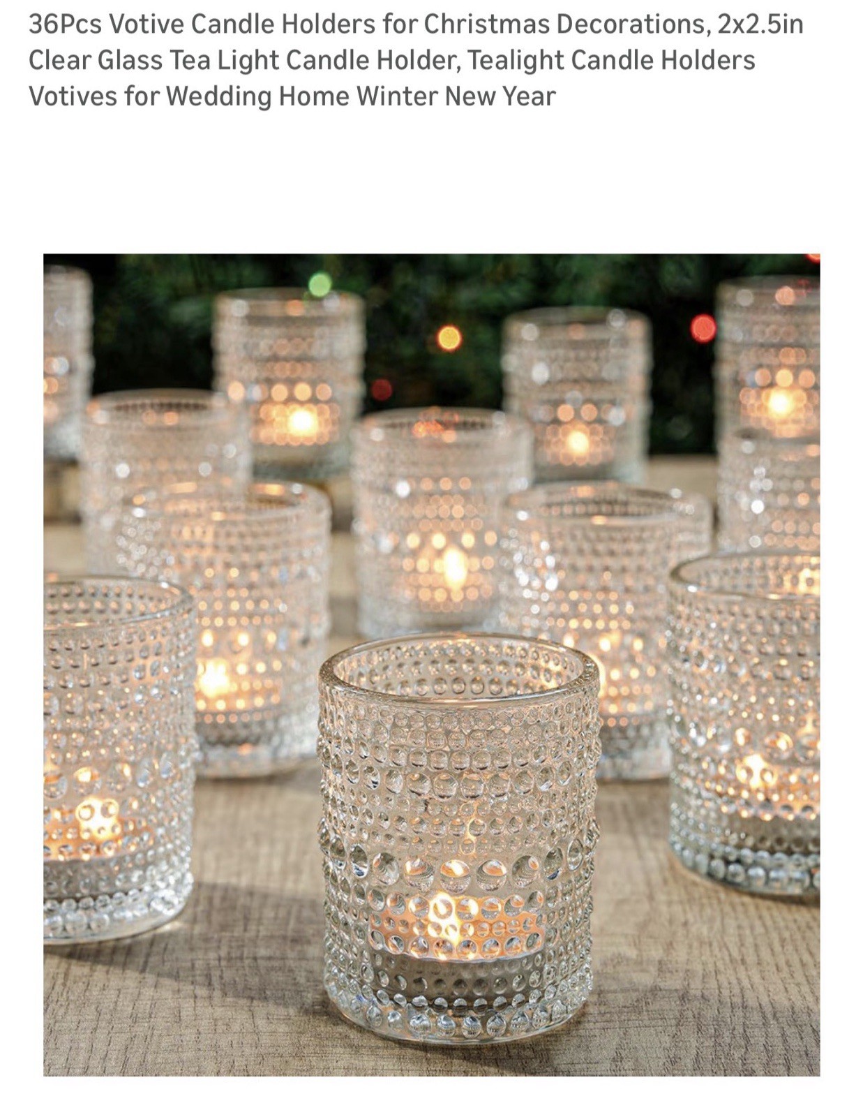 36 Pieces Votive Candle Holders for Christmas Decorations, 2x2.5in Clear Glass
