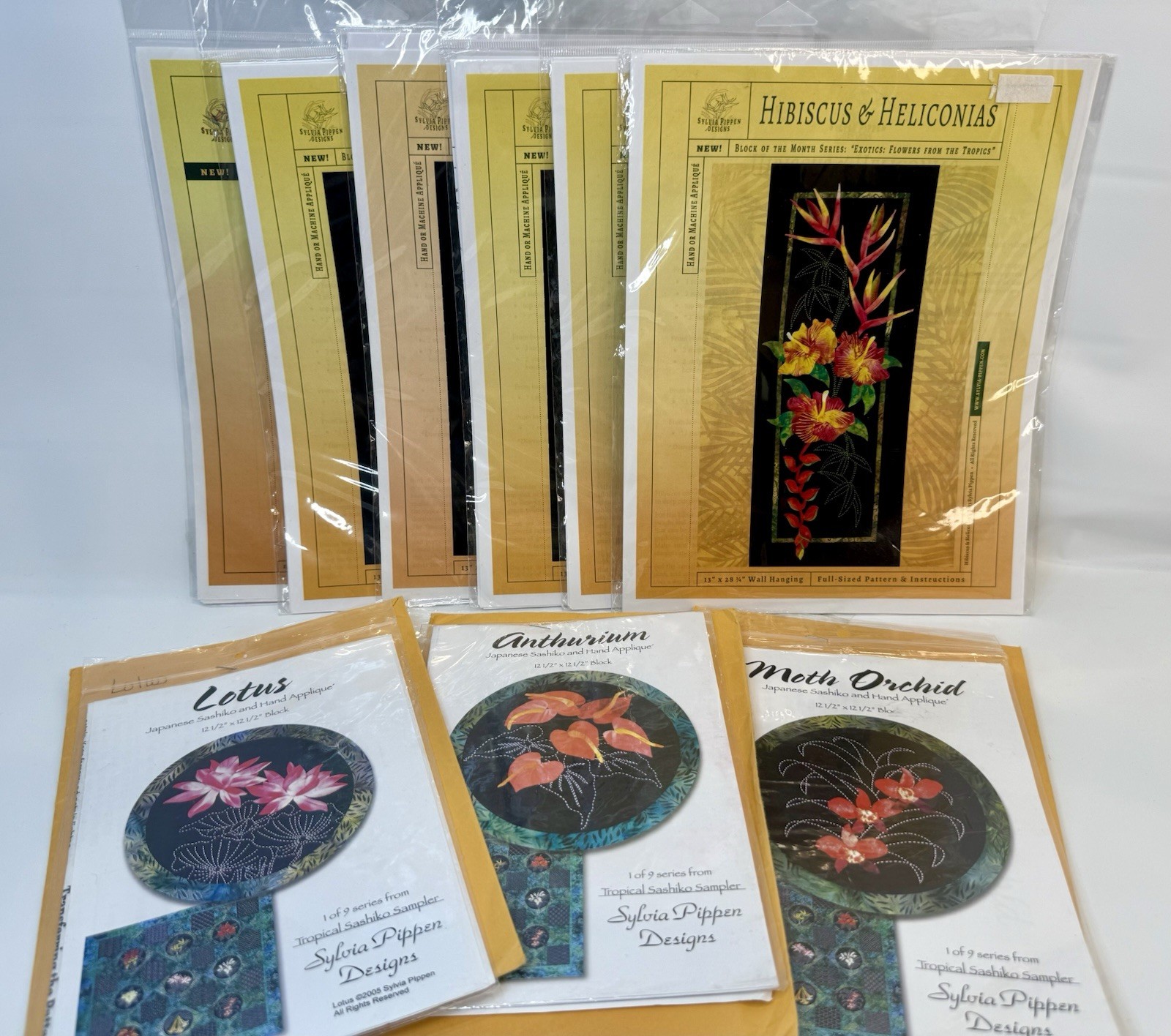 Lot Of 9 Sylvia Pippen Designs Appliqué Quilt Patterns: Exotic Flowers, Sashiko