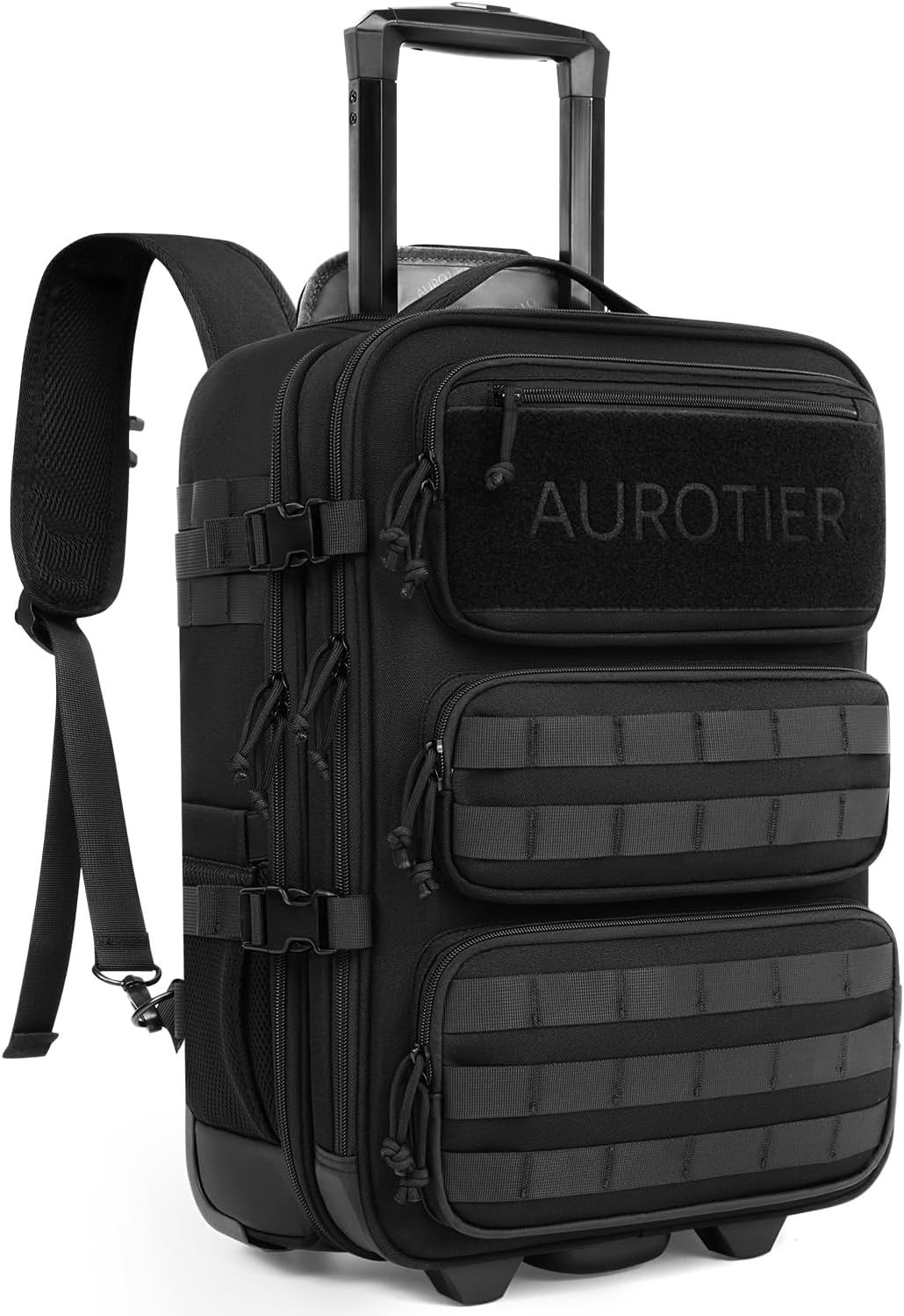 17 Inch Wheeled Military Computer Backpack Outdoor Hiking Bag with Wheels, Black