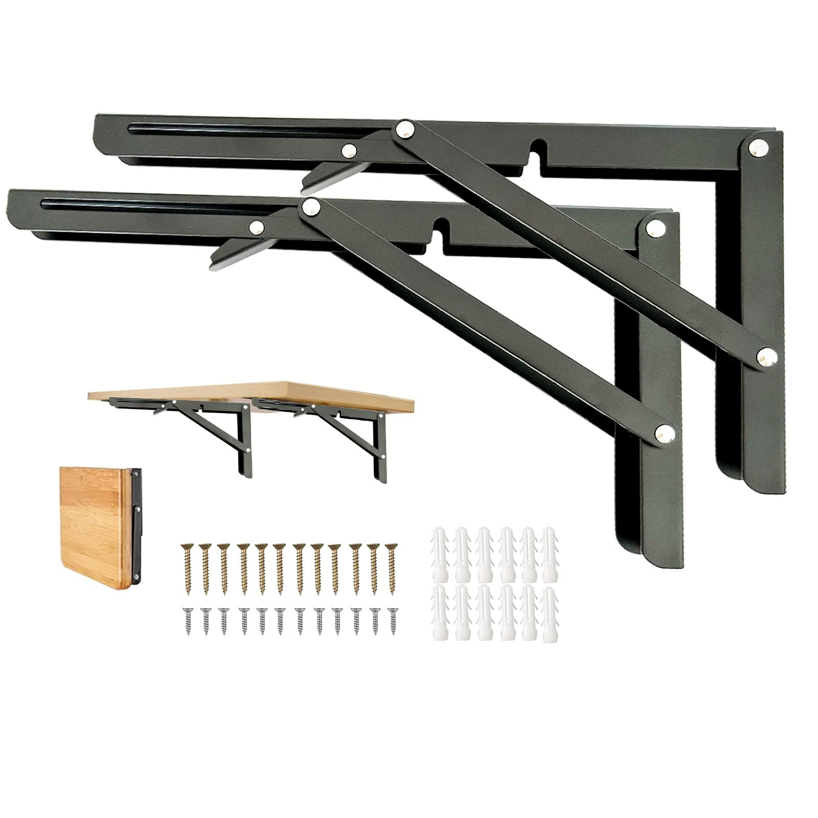 Folding Shelf Brackets, 10 Inch 2 Pcs Heavy Duty Shelf Brackets, Collapsible ...