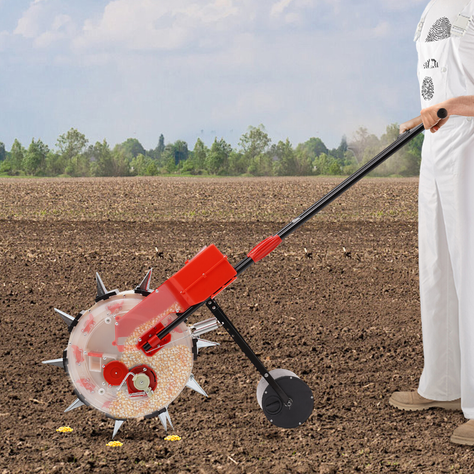 Push Garden Seeder For Seed W/ Rust-resistant Blade Hand-push Roller Seeding