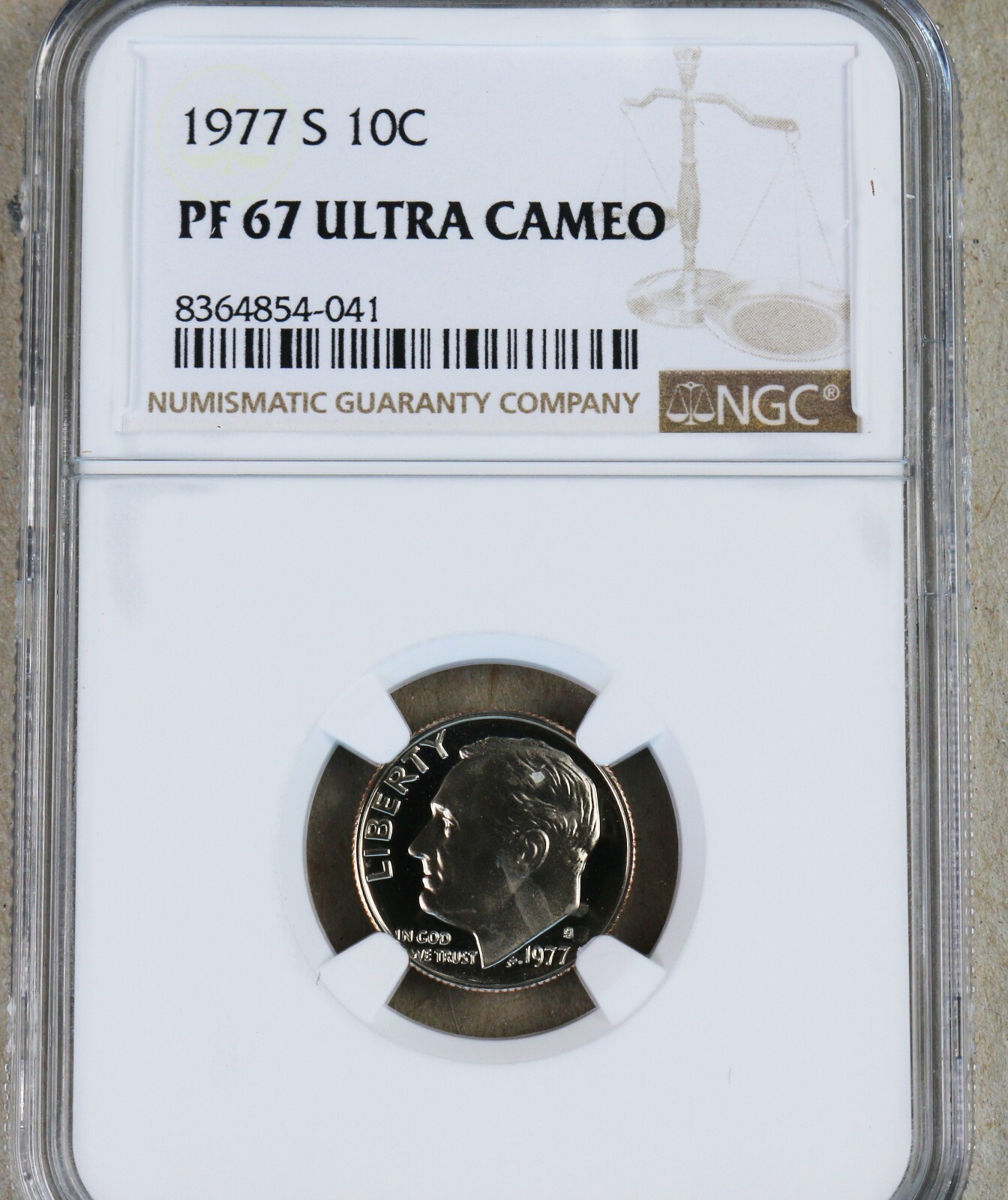 1977 S Proof Roosevelt dime graded by NGC PF 67 ULTRA CAMEO