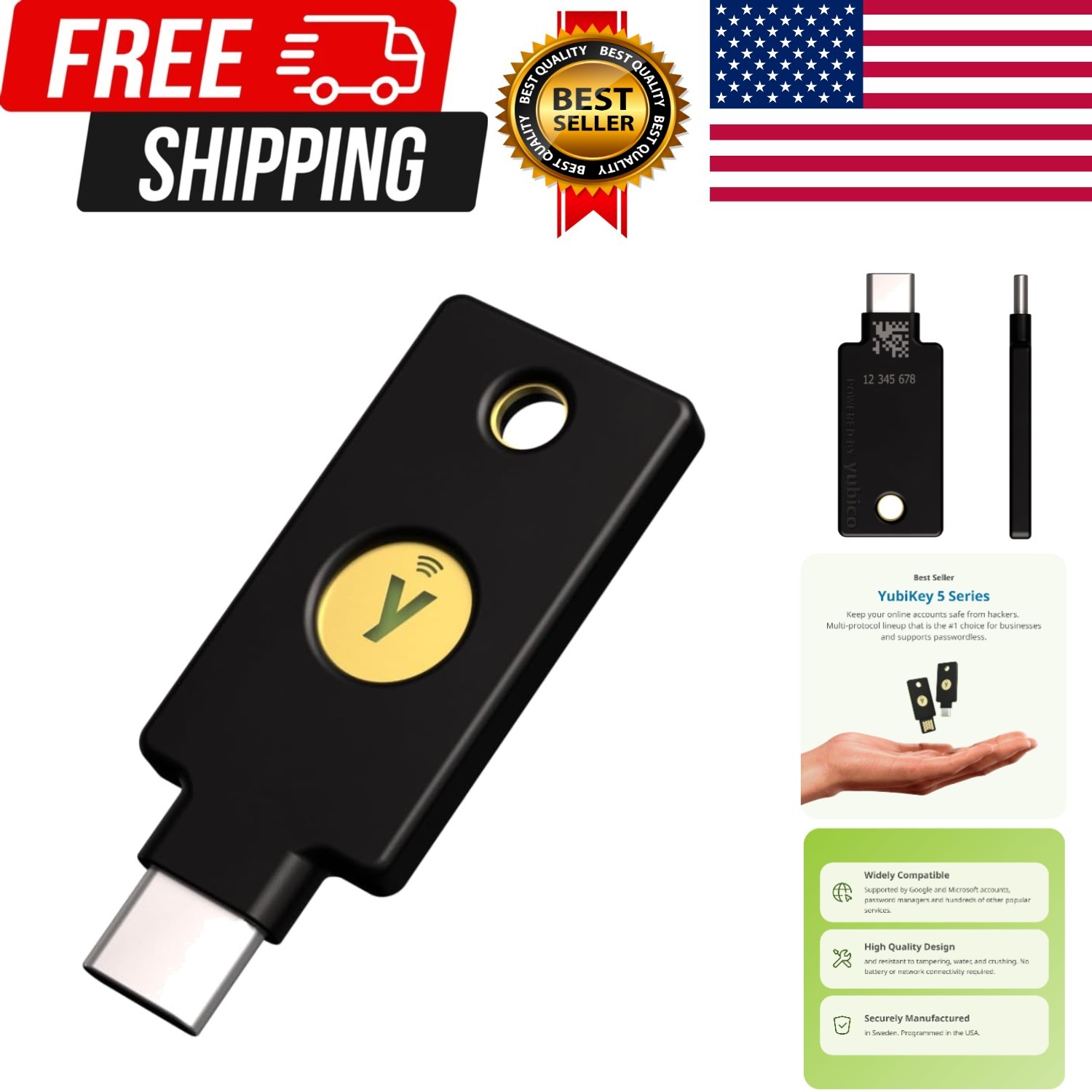 - Multi-Factor authentication MFA Security Key and passkey, Connect via USB-C...