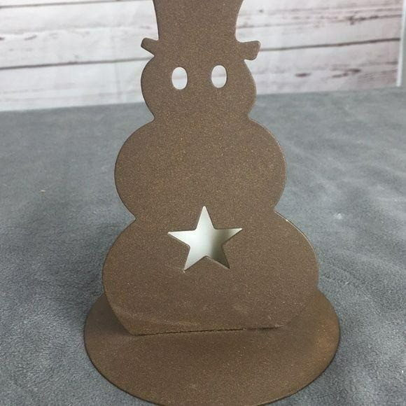 Rustic Snowman Candle Holder Silhouette Metal Primitive Winter Decor