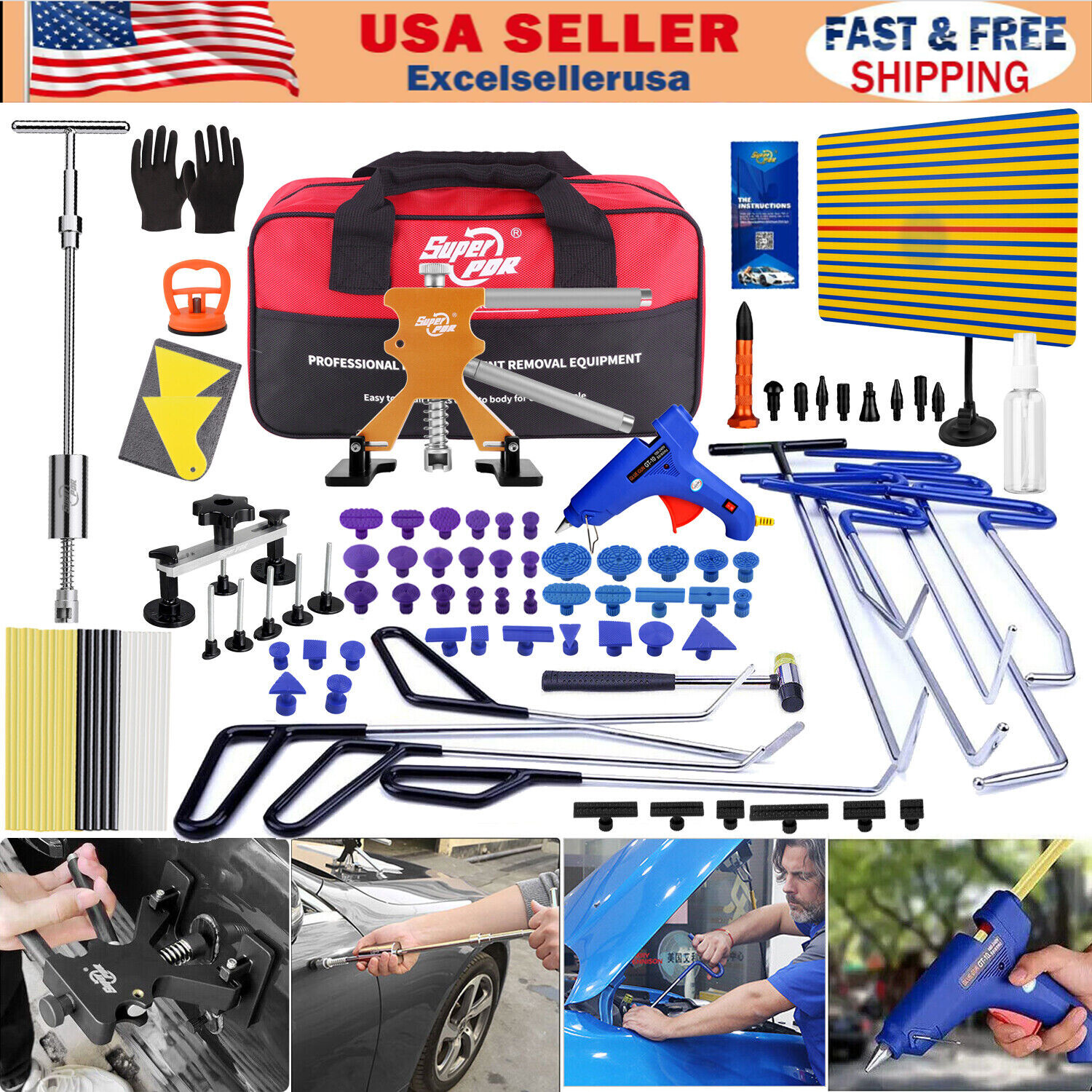 PDR 94PCS Paintless Dent Removal Rods Stainless Steel Rod Tool Kit Dent Repair
