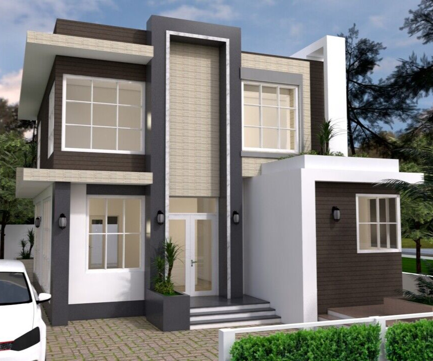 House Design Plan 9x9 Meter 30x30 Feet 3 Beds 4 Baths Slap Roof (A4 Hard Copy)