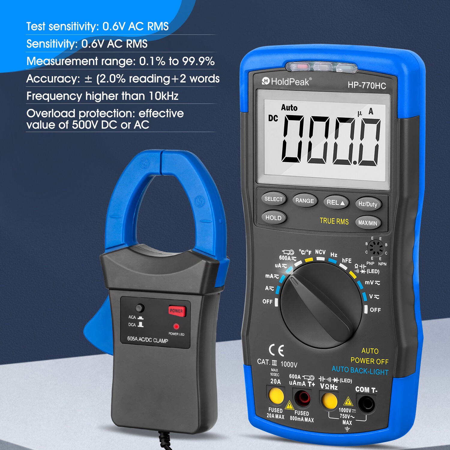 Digital Multimeter Motor Analyzer Auto Range True RMS Volt Ohm Meter& 600A Clamp