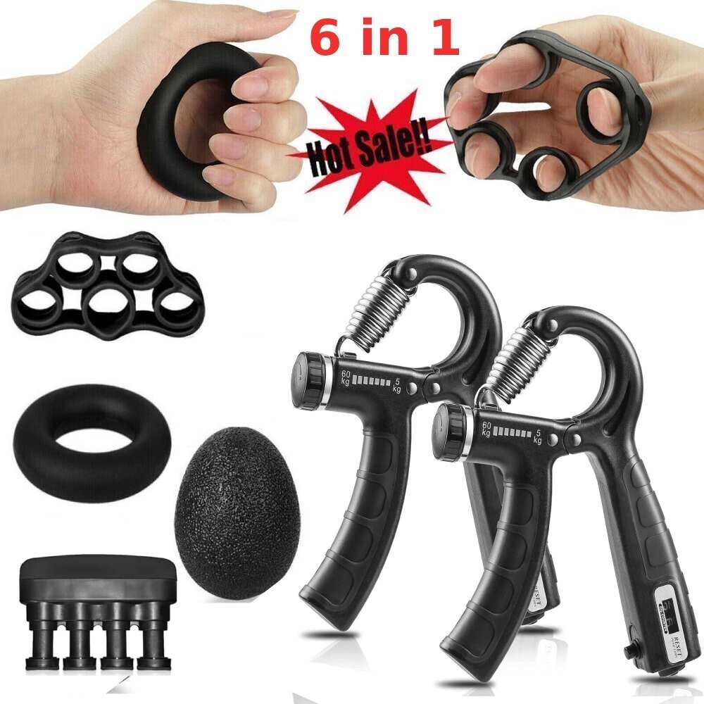 6pcs Grip Strength Trainer Kits Set Hand Gripper Strengthener Forearm Exerciser