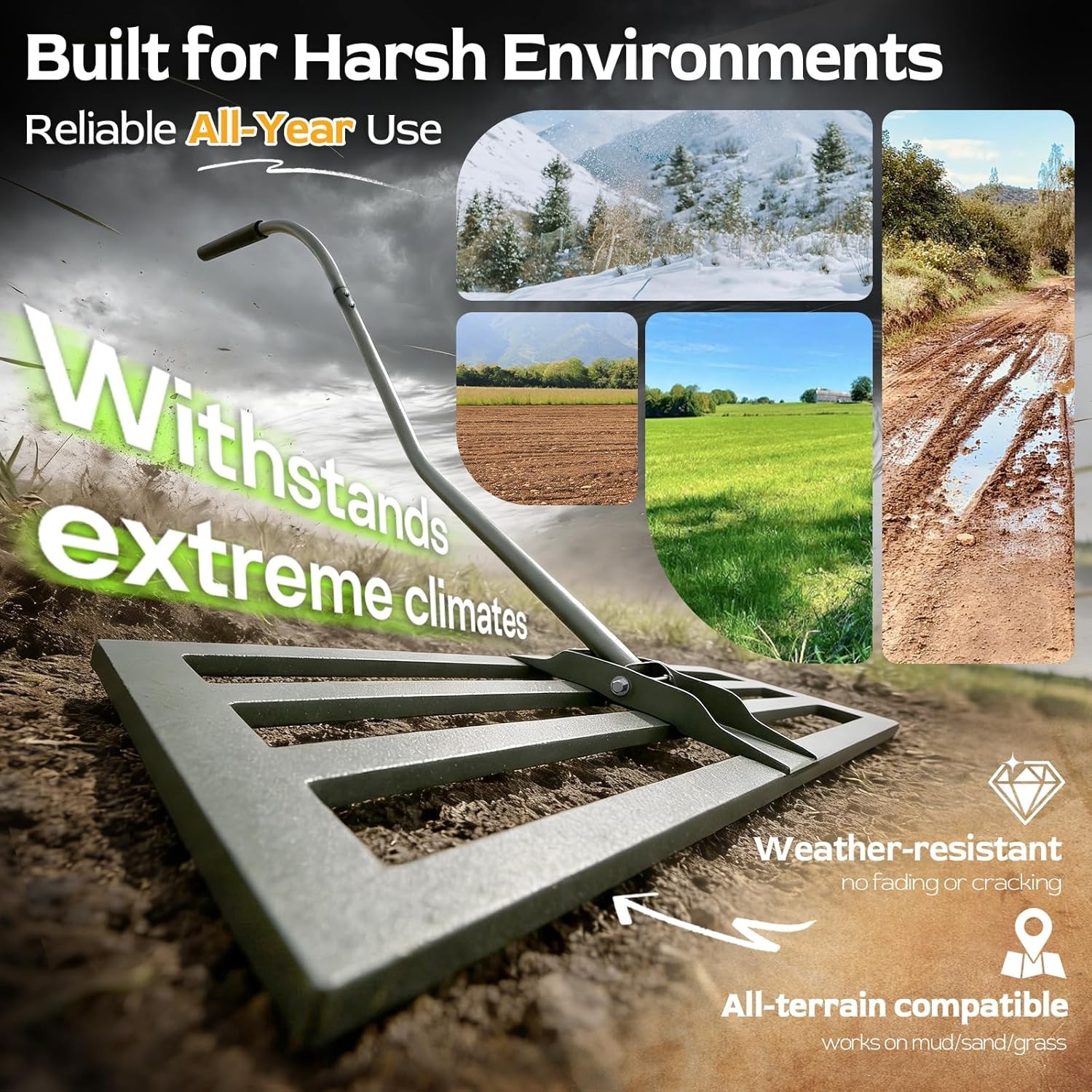 31.5×11.8 Heavy-Duty Lawn Level Rake, Ergonomic Handle