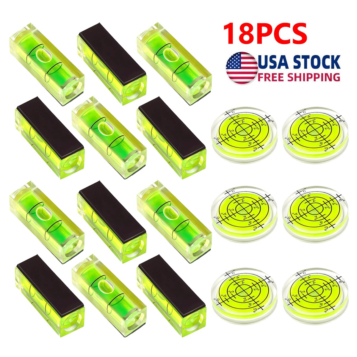 18Pcs Small Bubble Spirit Level, Mini Magnetic Square Bubble Levels, Circular Sp
