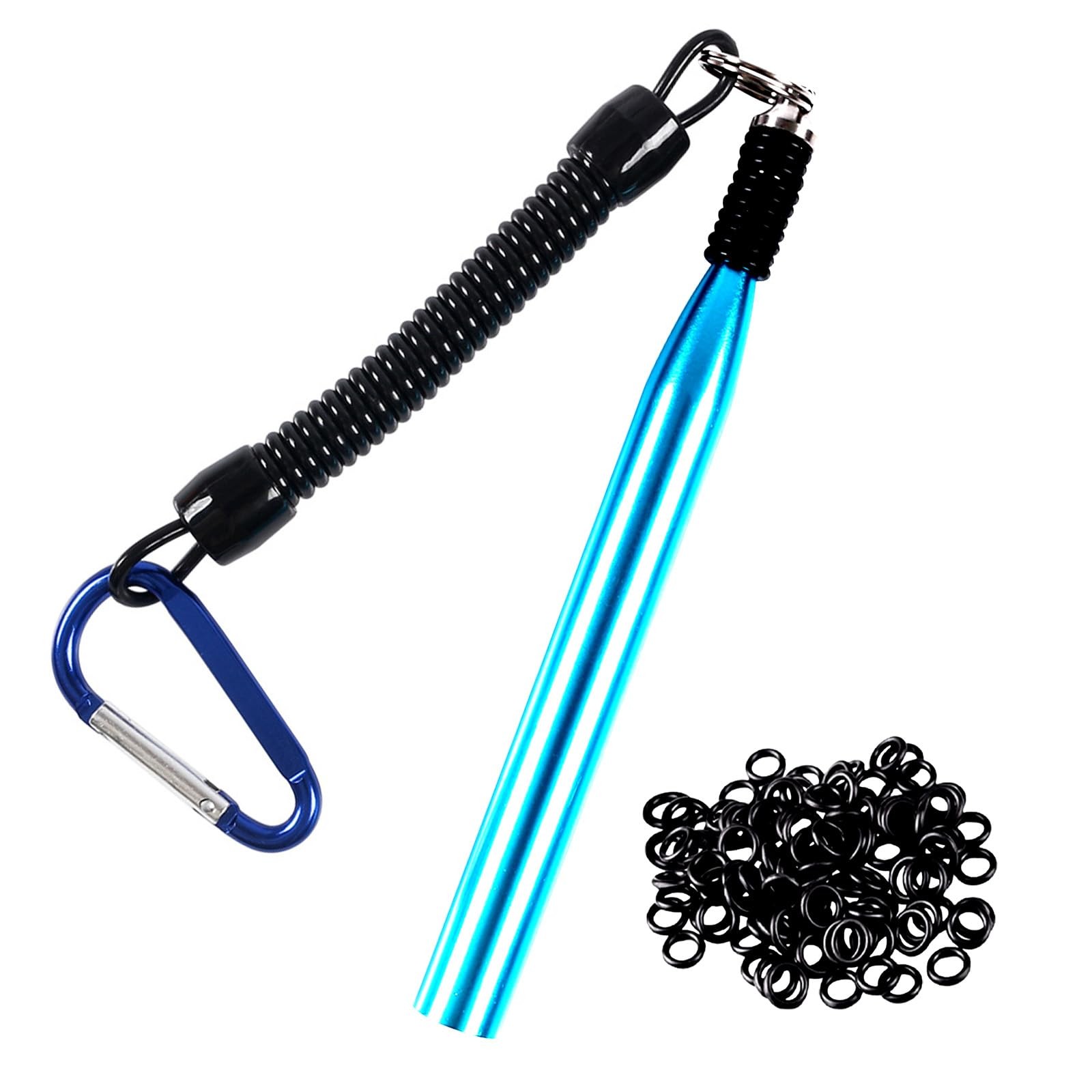 SIWRIOM Wacky Rig Tool with 110pcs Fishing O-Rings, Worm 5.59", Blue