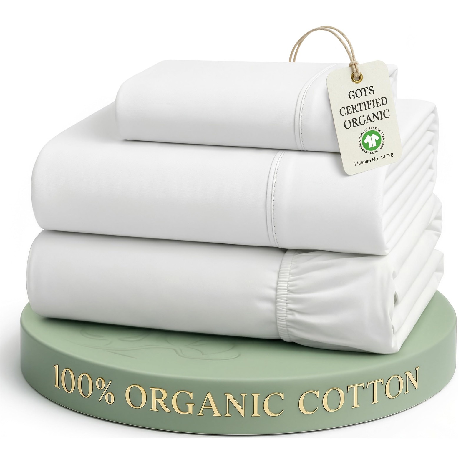 Twin XL Sheets 100% Organic Cotton GOTS Certified 3-Piece White Percale