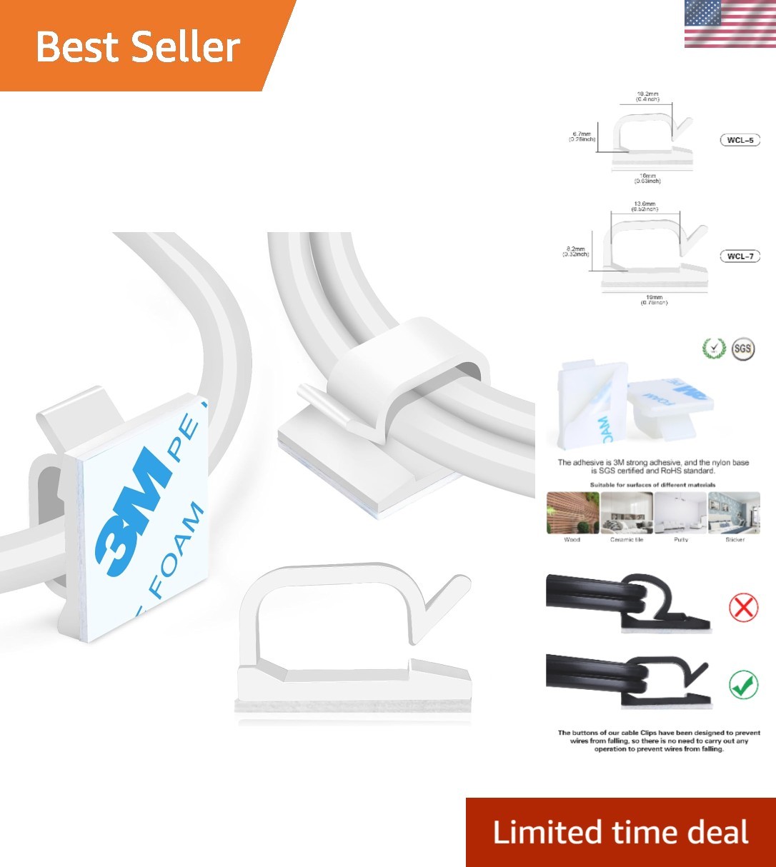120 Pcs Self-Adhesive Cable Wire Clips - Elegant White Cable Management