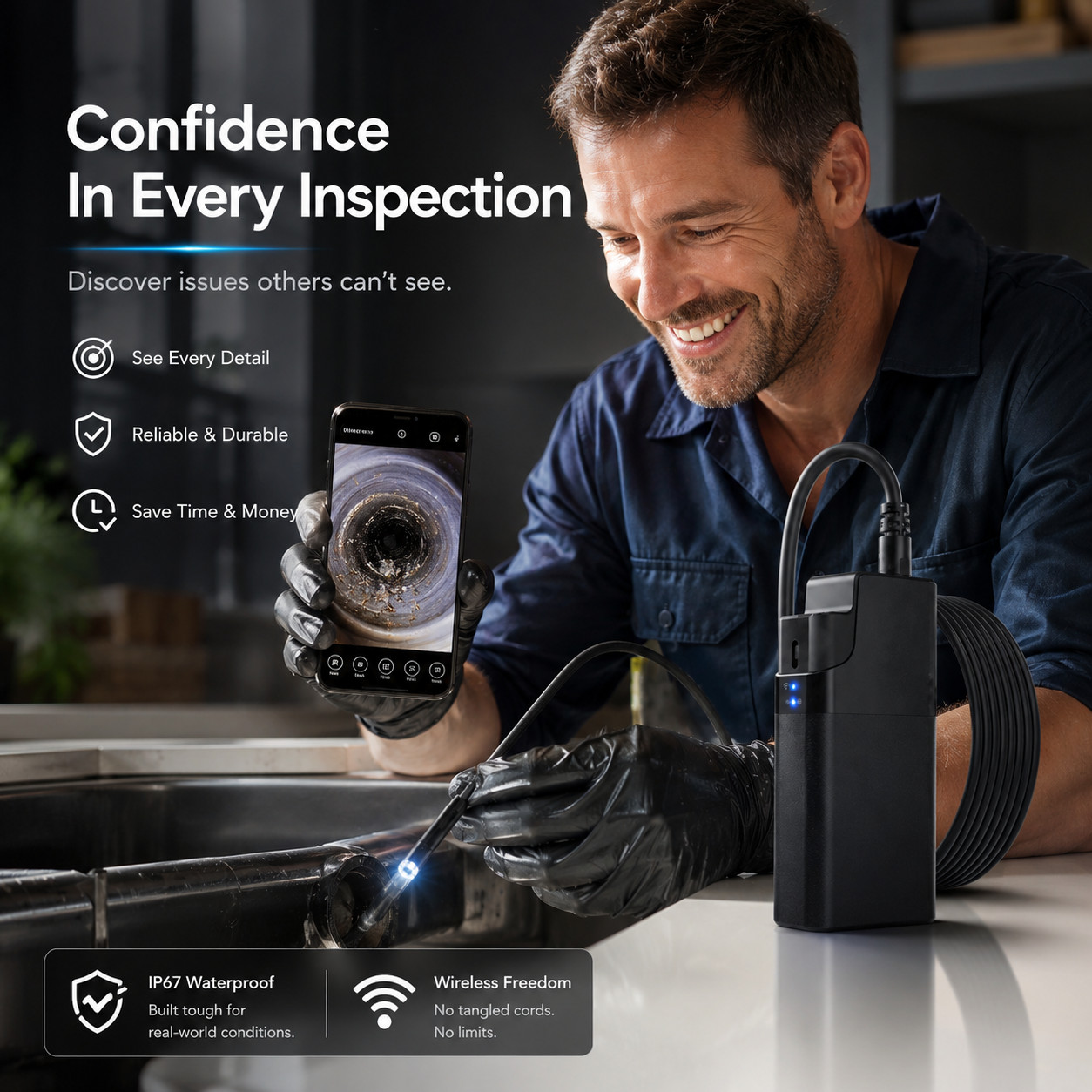 2560P HD Endoscope Inspection Camera Borescope Snake Waterproof 16.4FT