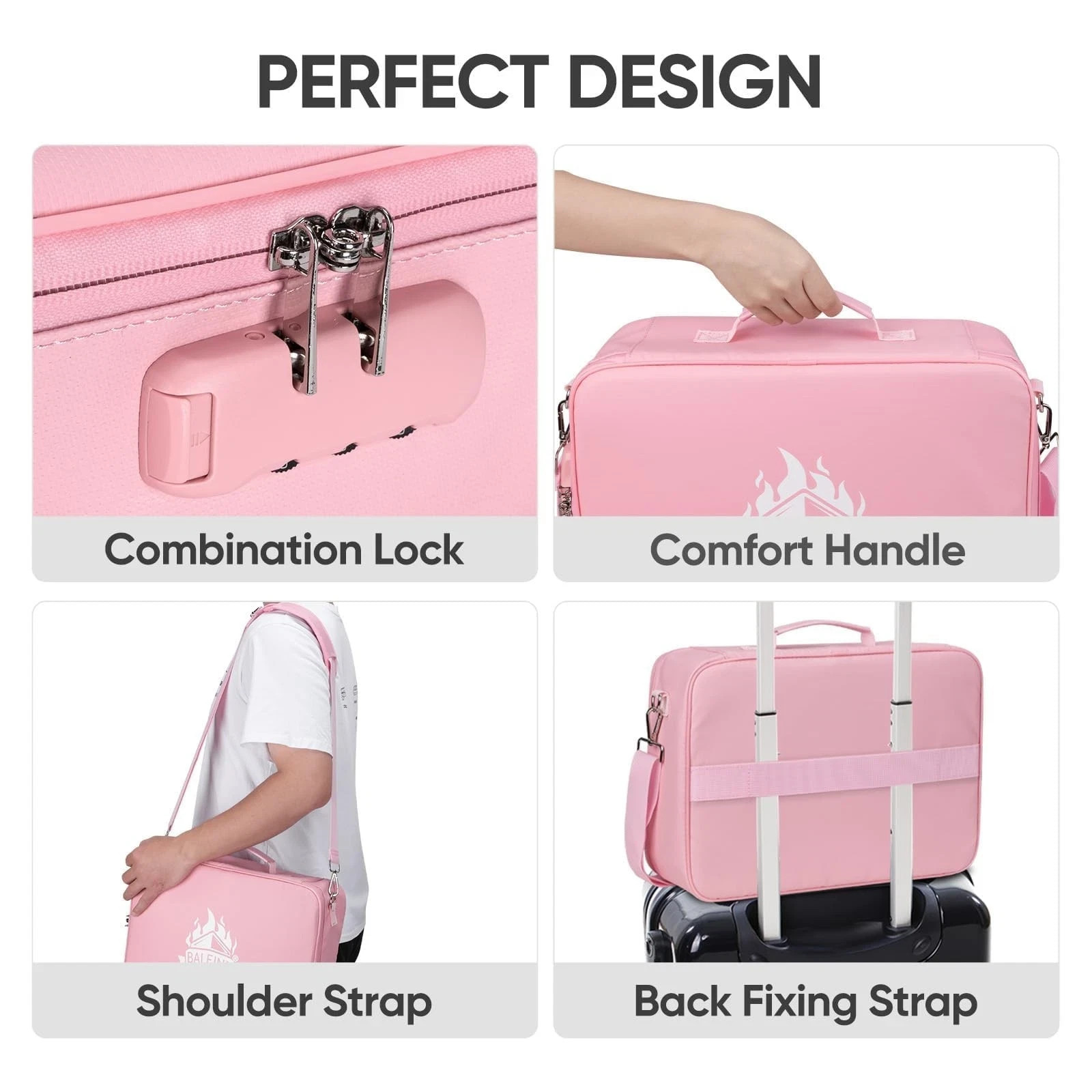 Fireproof Document Box with Lock Portable Waterproof File Organizer Pink