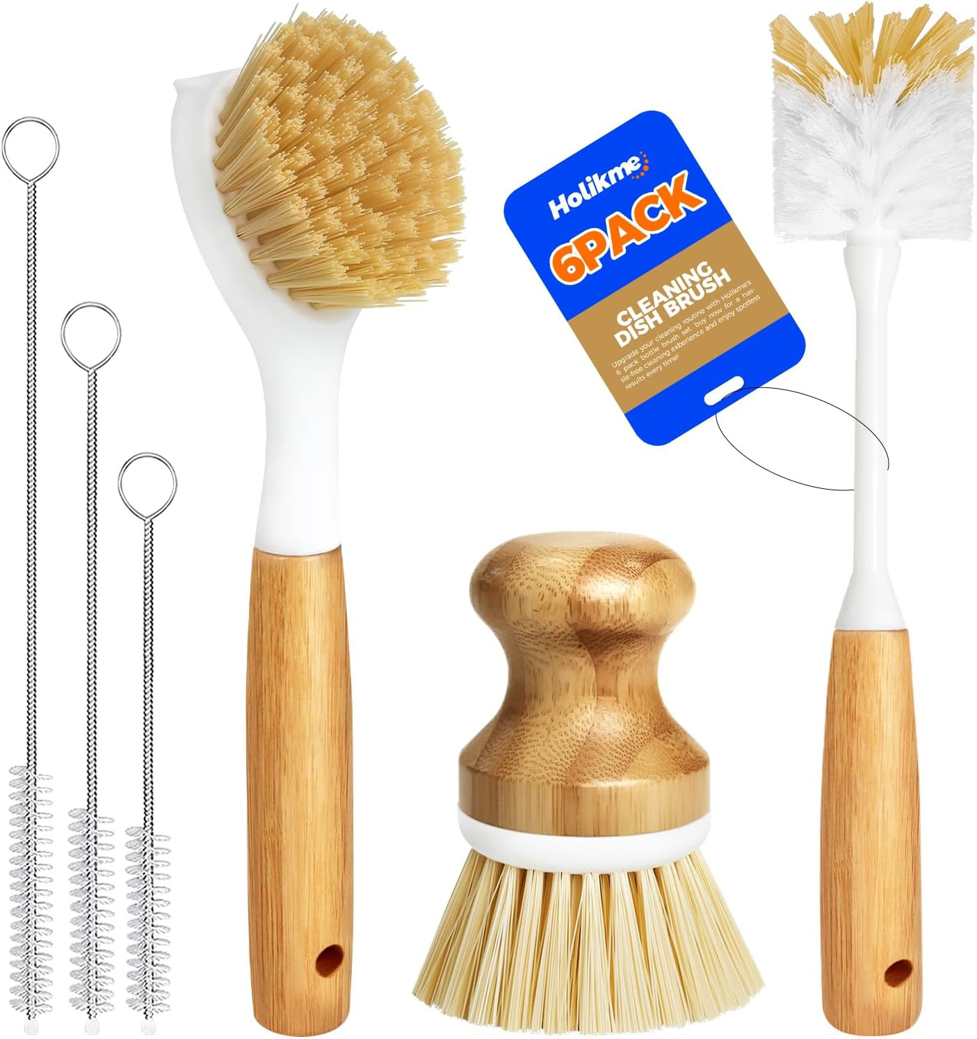 6 Pack Dish Brush Kitchen Brushes Set with Vegetable Palm Brush, Bottle Brush, D