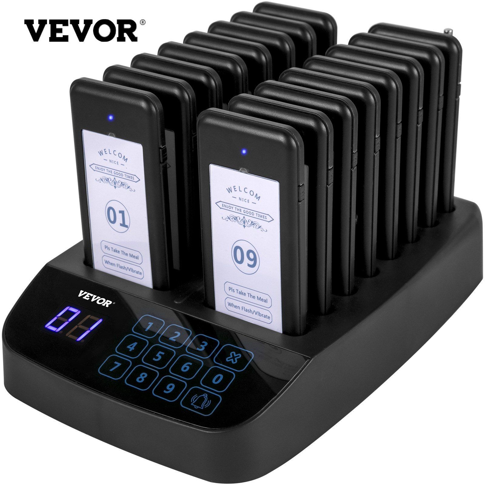 Compact Wireless Paging System 16 Handsets 98 Beepers Vibration Flash Buzzer