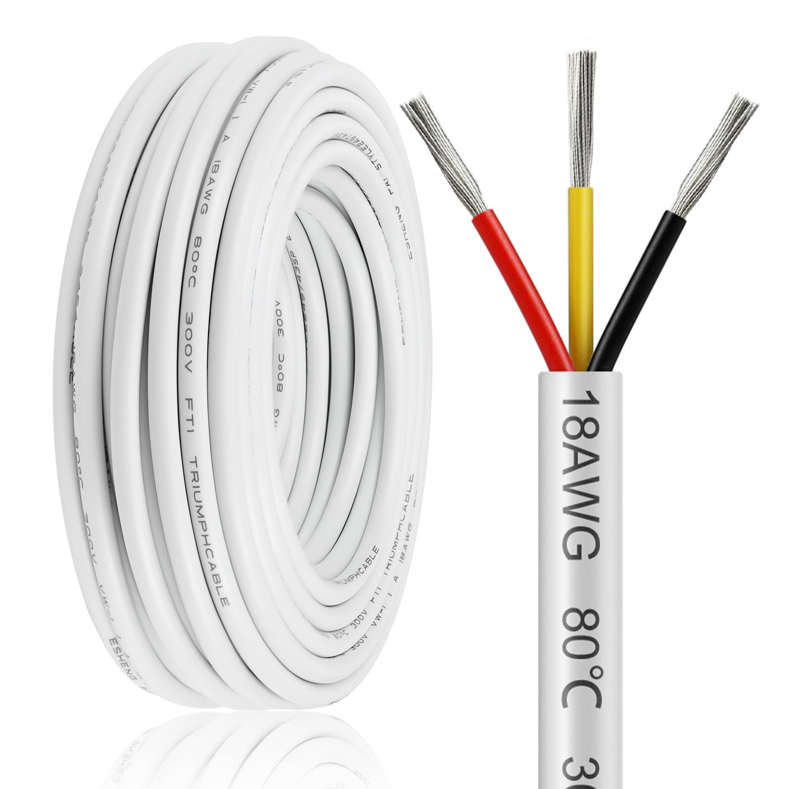 50FT 18 Gauge Wire 3 Conductor, 18AWG Electrical Wire, 18/3 50Feet, 18AWG-3C