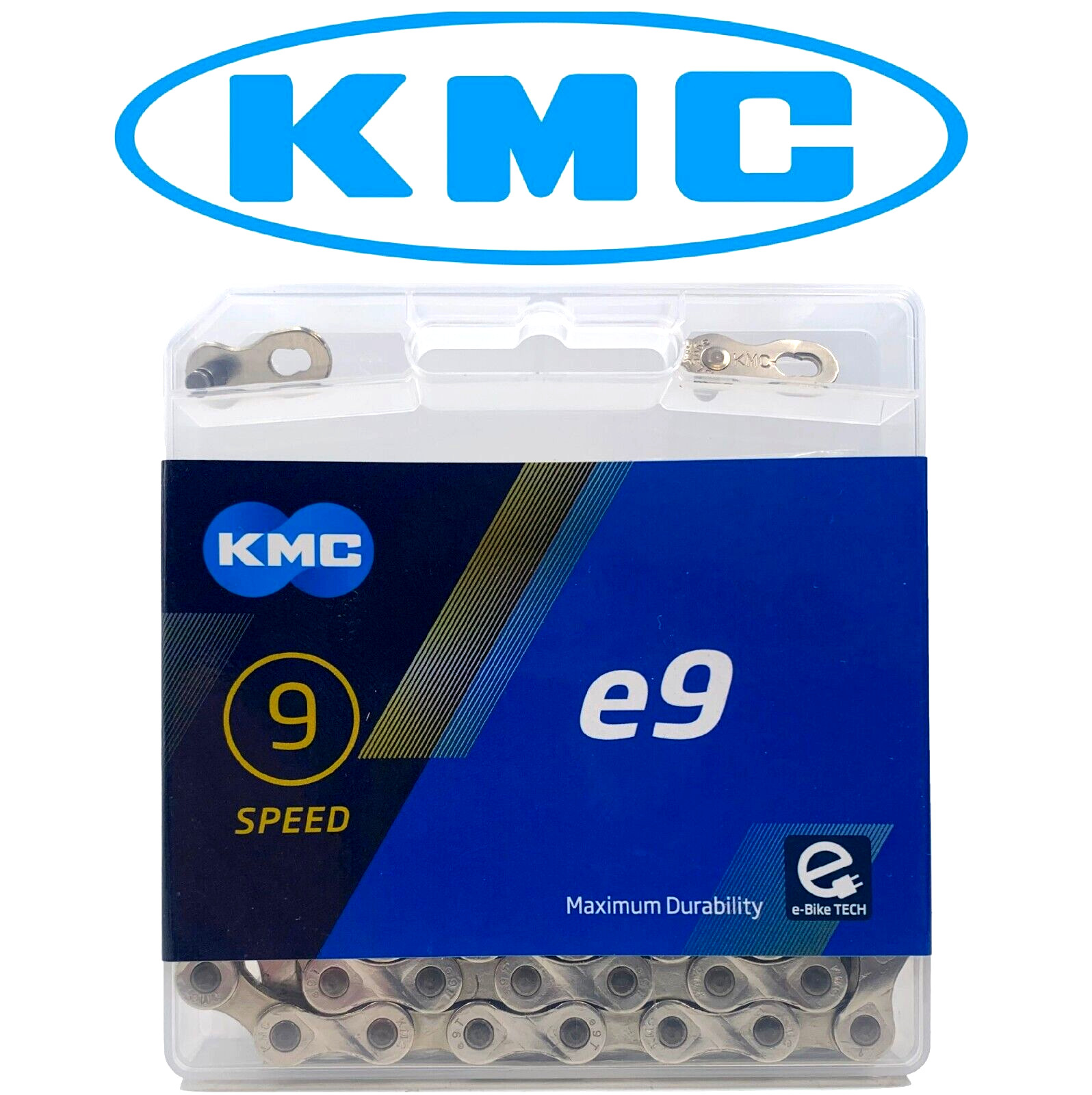 KMC e9 9 Speed Silver Bike Chain e-Bike Ready 136L extra long strong chain