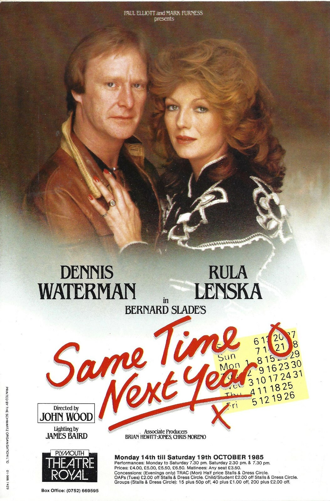 Dennis Waterman "SAME TIME, NEXT YEAR" Rula Lenska 1985 Plymouth Tryout Flyer