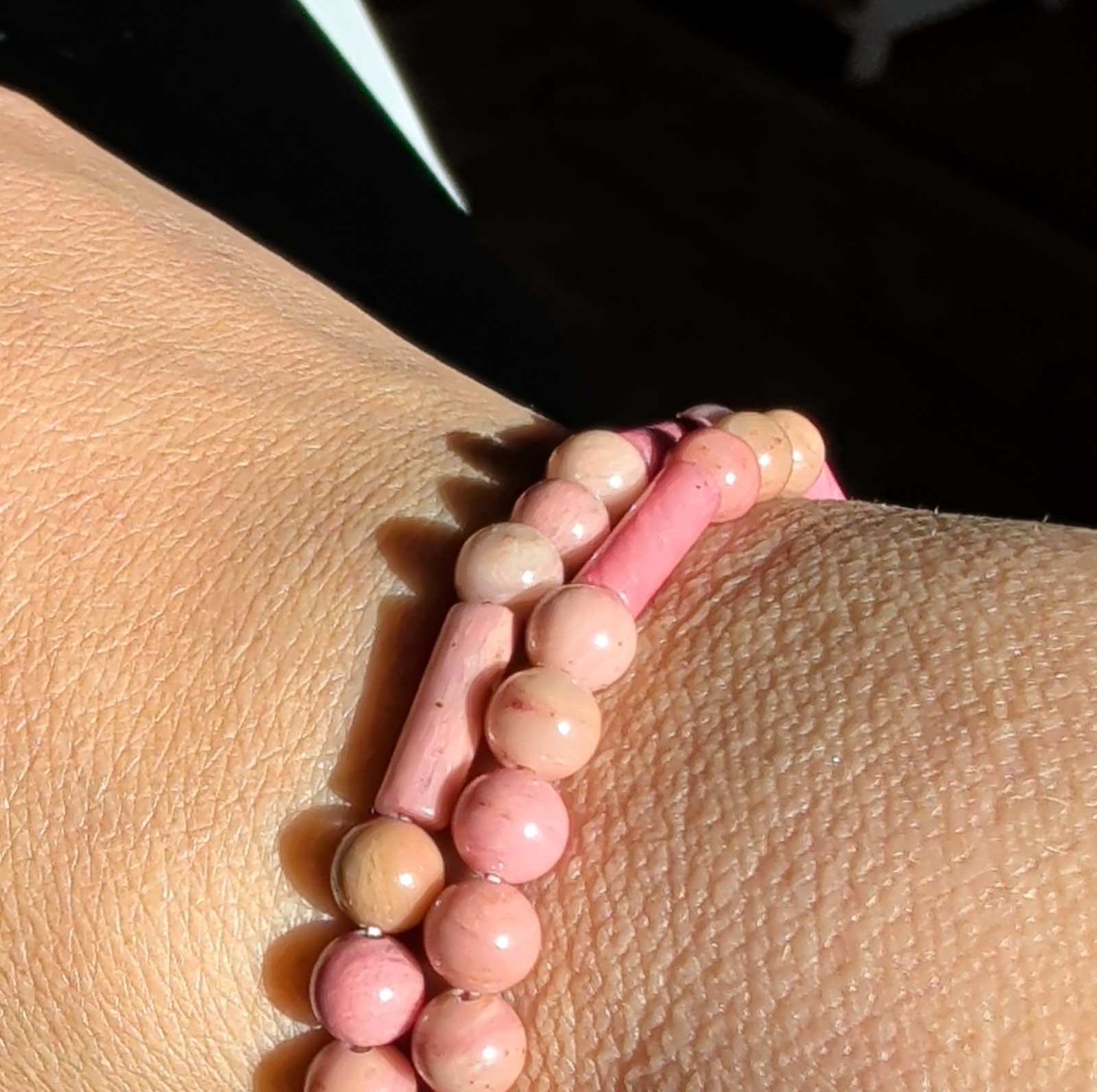 Beaded Bracelet Pink & Peach Ball/Bead Chain Round Beads Handmade