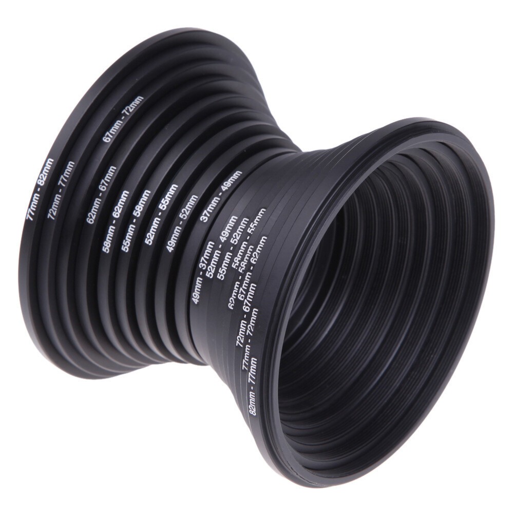 18pcs Camera Lens Filter Adapter Kit 9pcs Step Up Ring & 9pcs Step Down Set