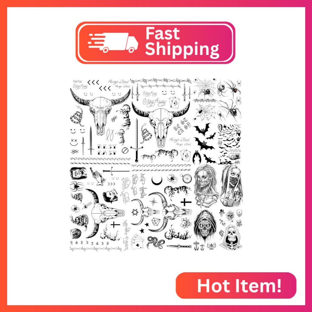 12 Sheets Halloween Face Tattoo Set, 4 Sheets Malone Tattoos Rapper Prisoner, Ma