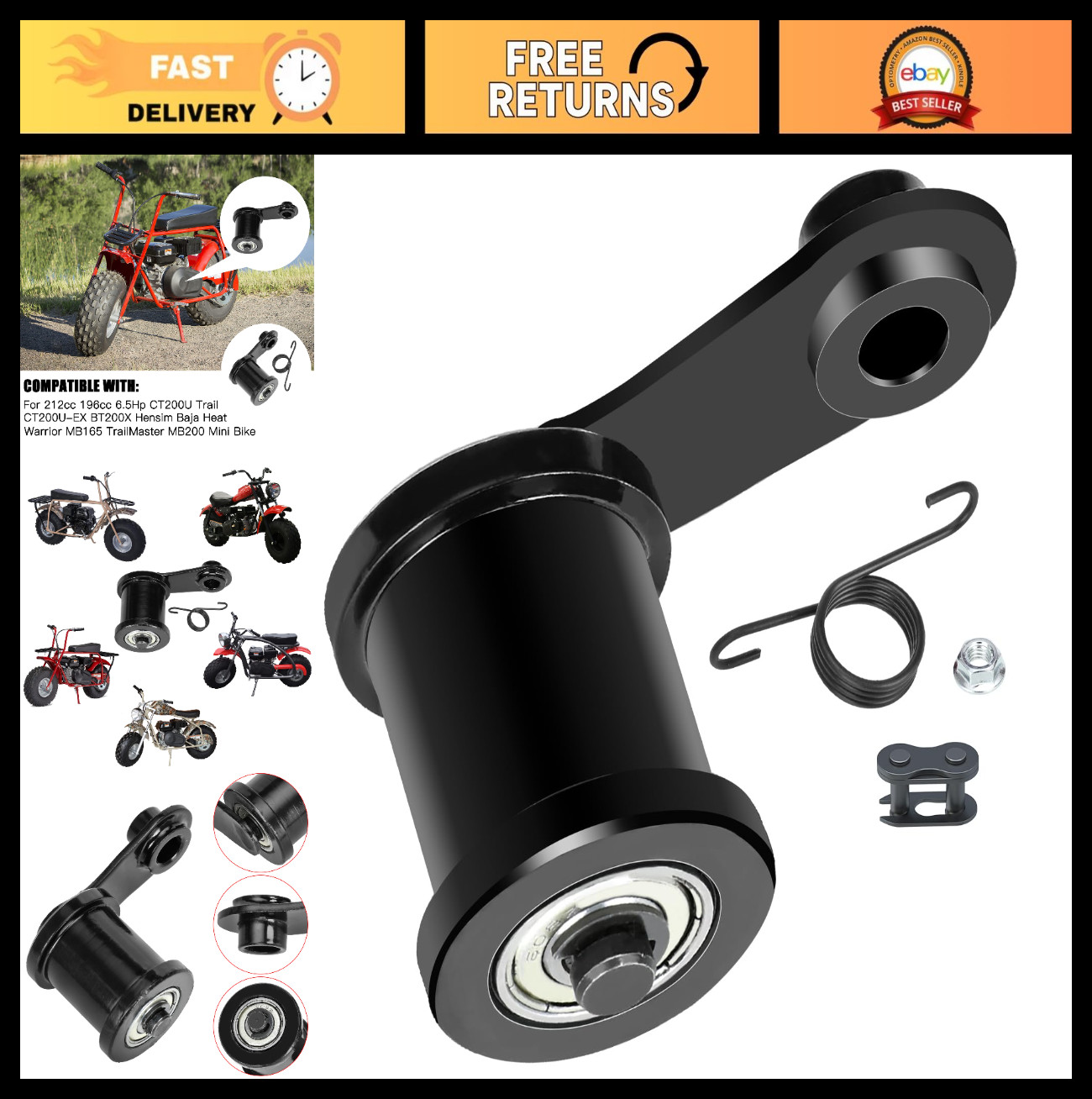 Chain Tensioner with 1-3/4" Roller Spring Master Link for 212cc 196cc Mini Bikes
