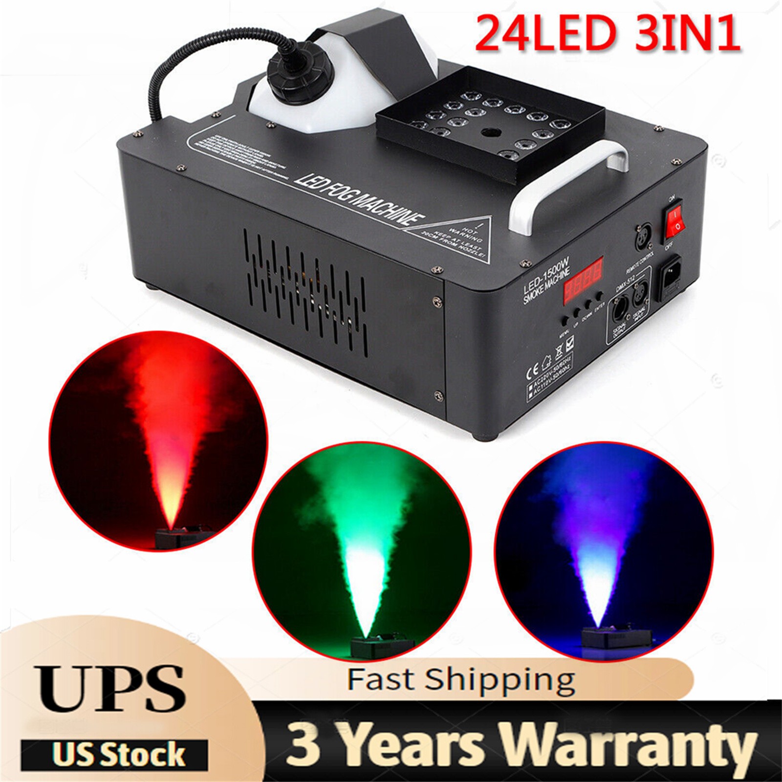 Smoke Fog Machine DMX DJ Party Vertical Spray Fog Stage Light RGB 24 LED Light