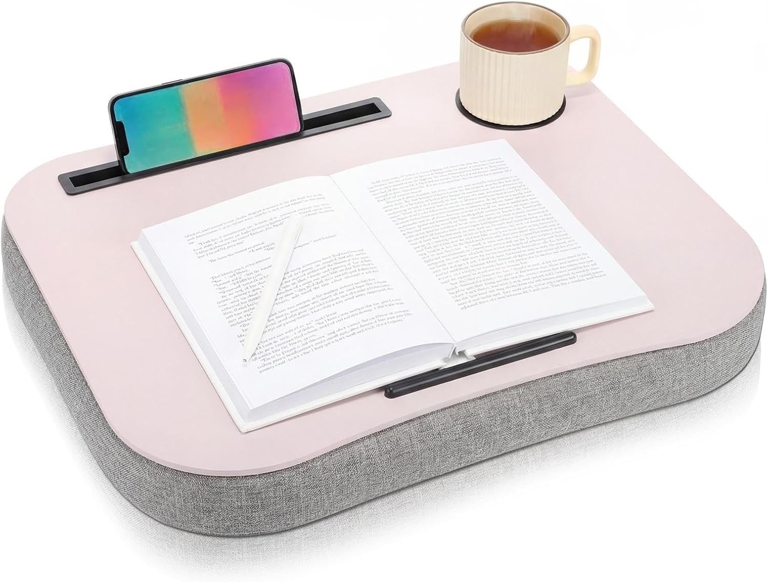 Pink Laptop Lap Desk W/ Cup Holder & Stopper Padded Phone Holder Couch Bed Sofa