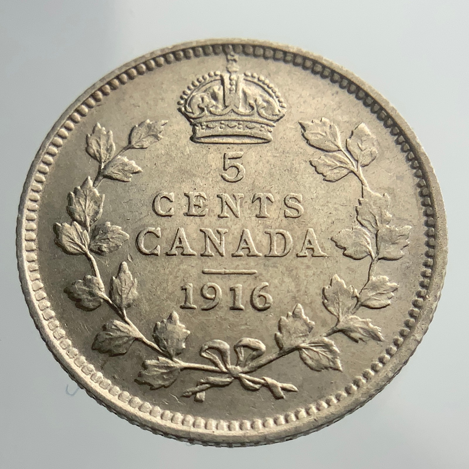 1916 Canada Small Five Cents Circulated King George 5 Silver Coin NGS004