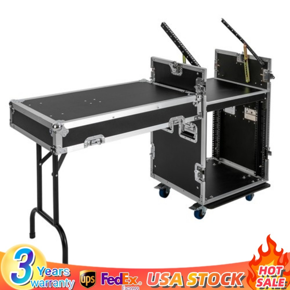 12U PA DJ Rack / Road Case Slant Mixer Top Rack with DJ Table Tops 661 lbs Load