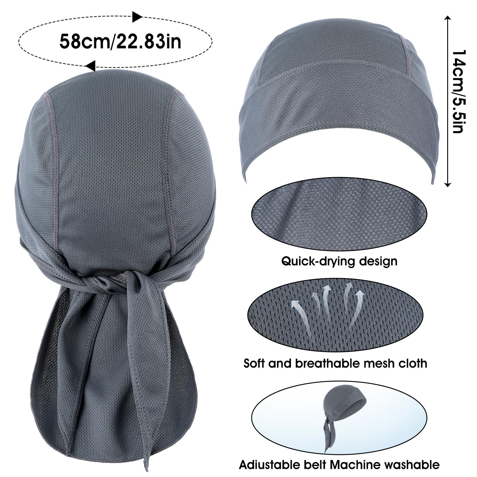 2Pcs Doo Rags for Men, Soft Head Wraps for Men, Elastic Fit Cooling Helmet Li...