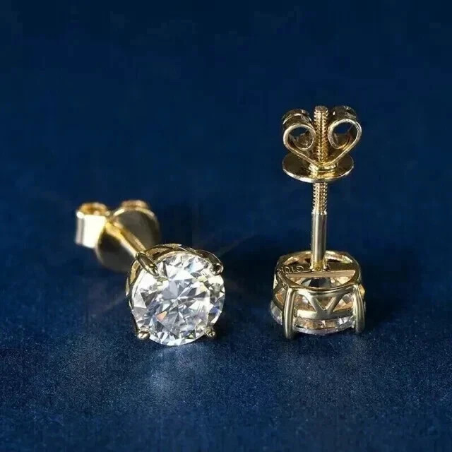 2.00Ct Round Cut Lab Created Diamond Stud Earring 14K Yellow Gold Plated