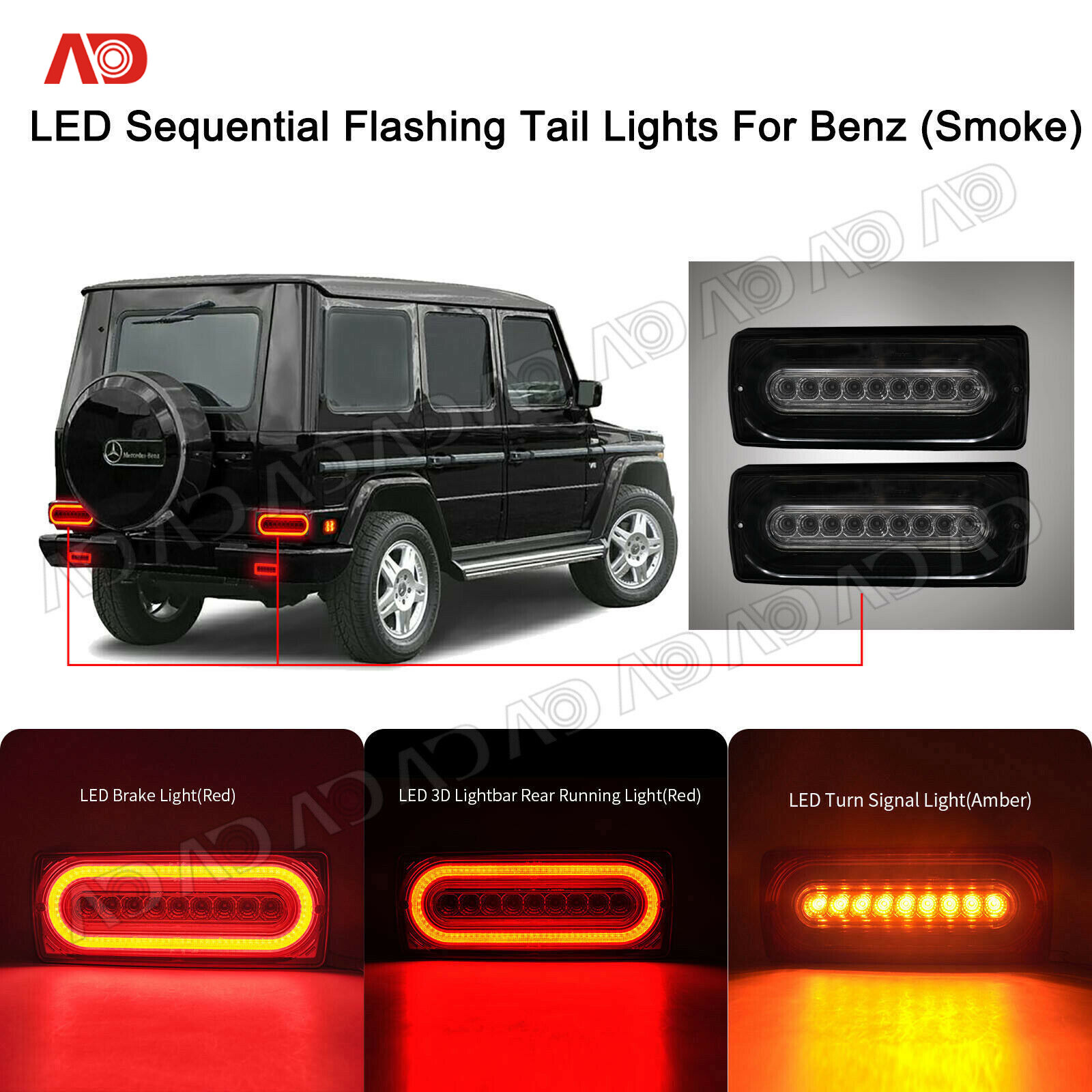 -Smoked Sequential LED Tail Light For 99-18 Mercedes W463 G-Class G500 G550 G55