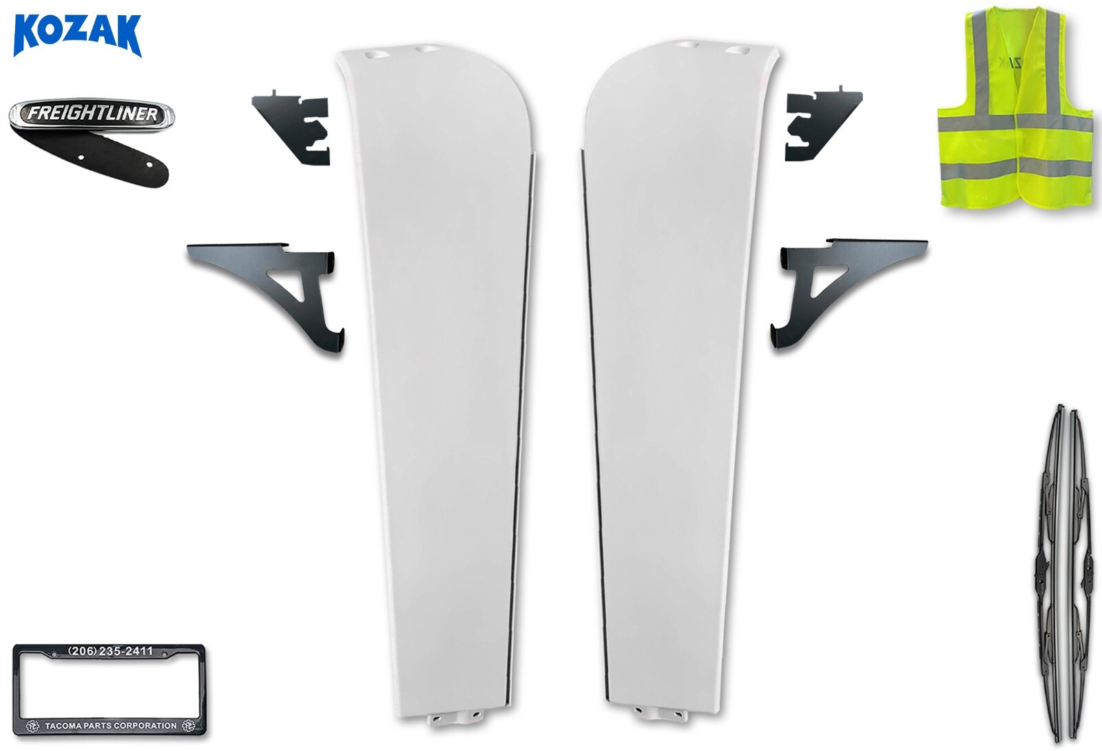 Top Cabin Wing Fairings Narrow w/Brackets Set Freightliner Cascadia 2008-2017
