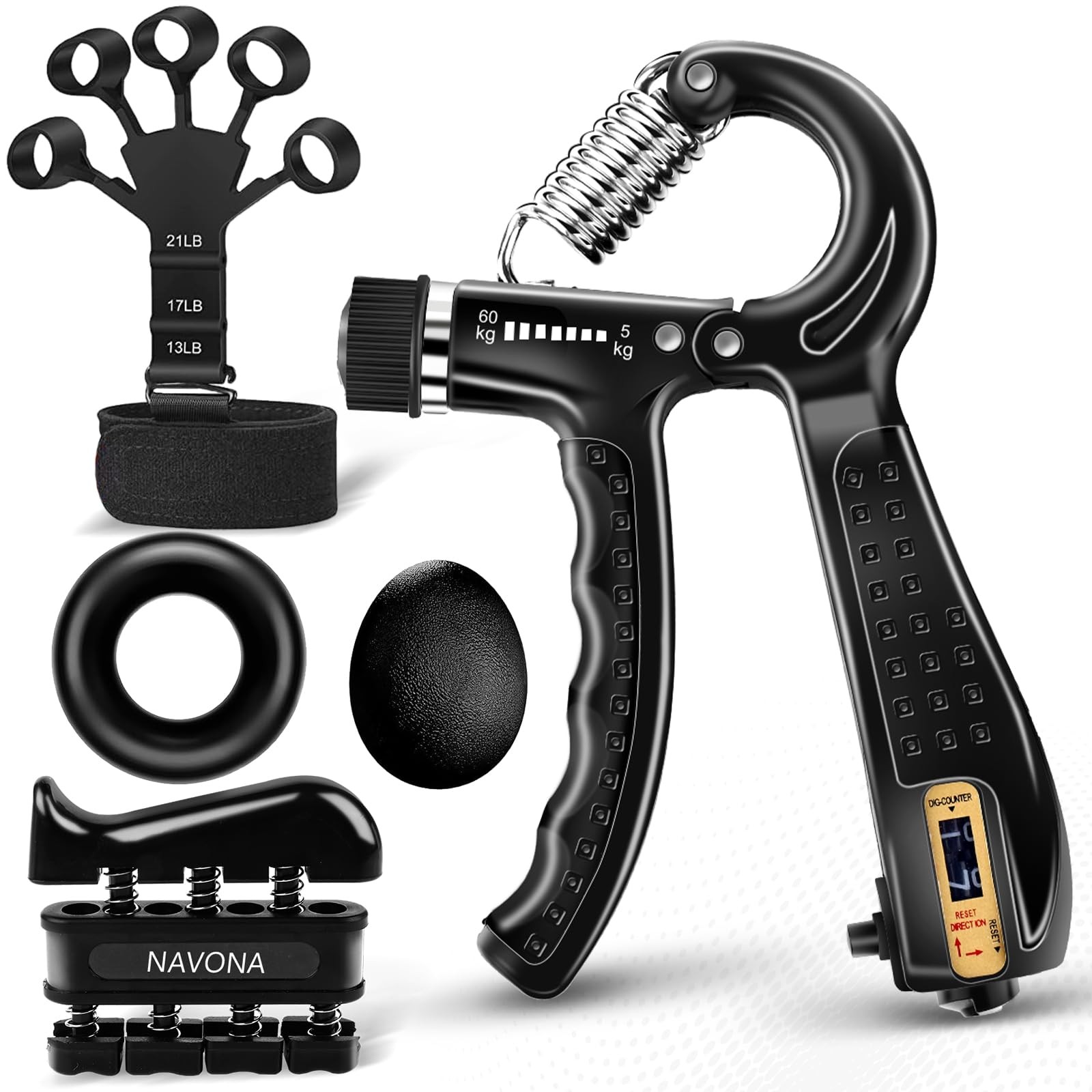 5 PCS Grip Strength Trainer Kit,Forearm and Hand Gripper Black-5P, Black