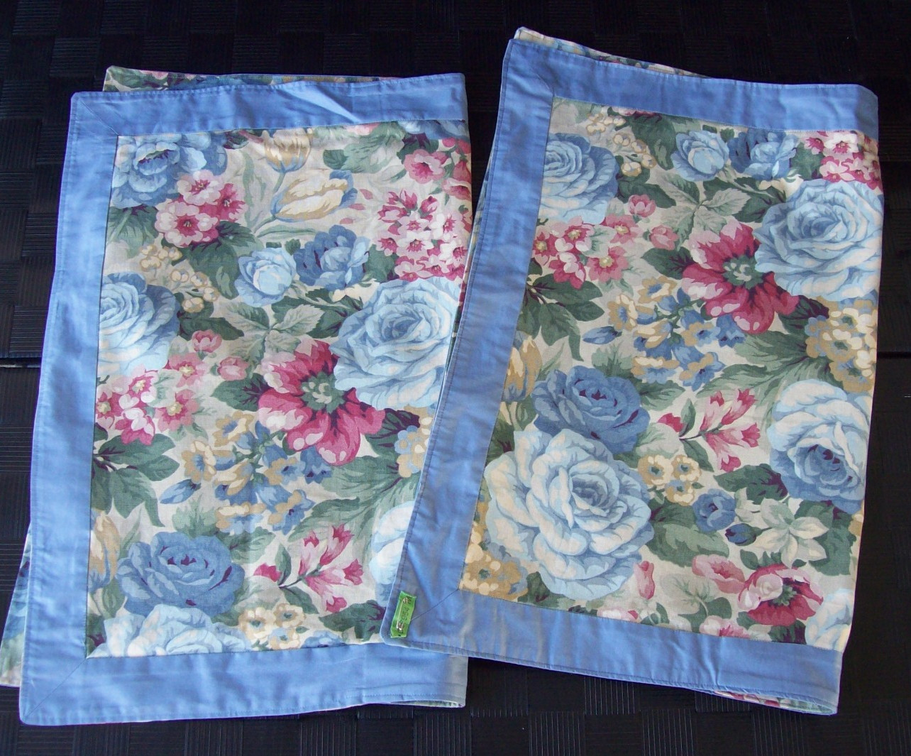 2 Floral Cottagecore Pillow Shams w/Blue Chambray Border~Standard Size~Cotton
