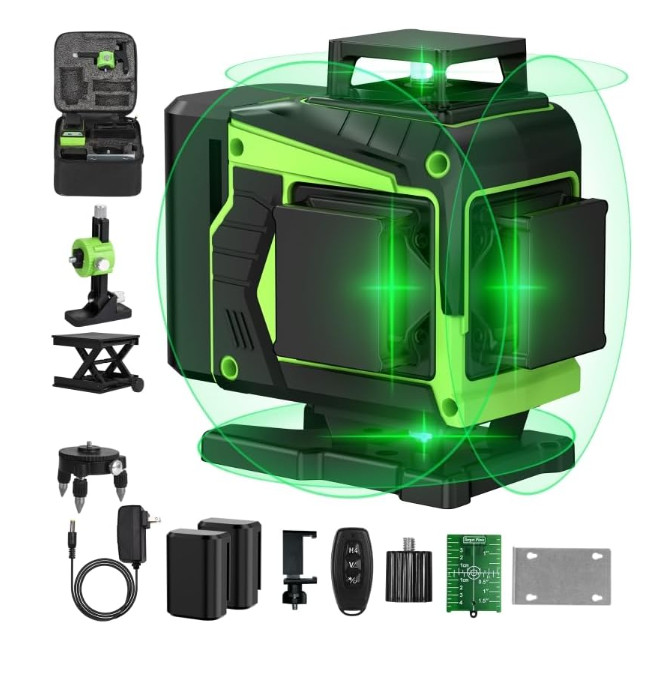 Nivel láser verde 4x360° autonivelante 16 líneas con control remoto y soporte