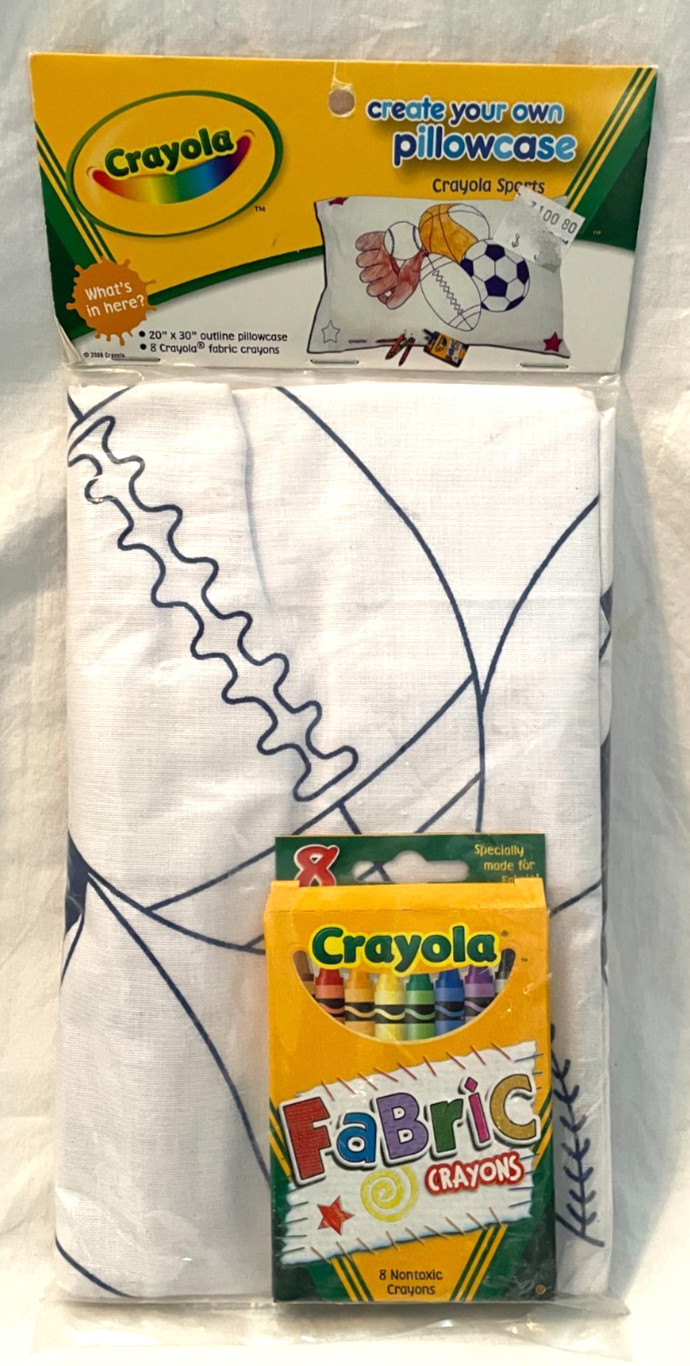 Hallmark Crayola Create Your Own Pillowcase Sports Design w/Fabric Crayons New
