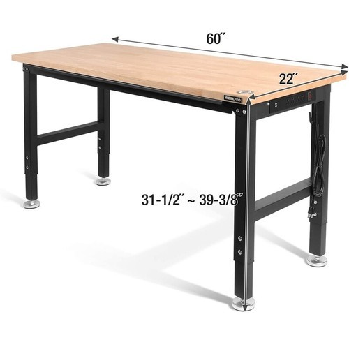 WORKPRO 60" Adjustable Workbench 2000LBS Load Capacity Hardwood Worktable Garage